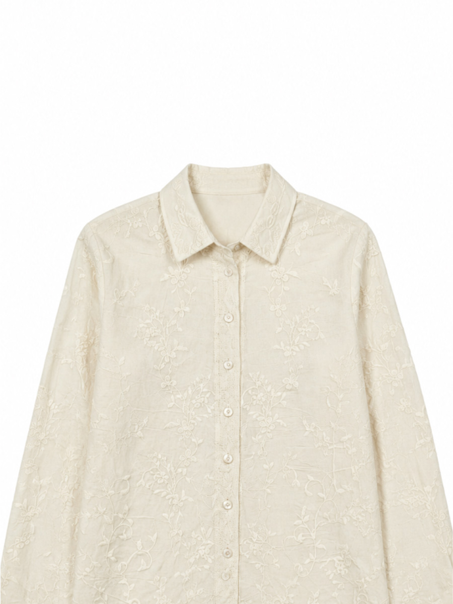 Women's Floral Lace Button-Up Long-Sleeve Shirt K30