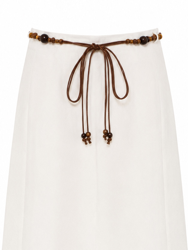 Linen-Blend A-Line Skirt with Beaded Belt AN-620050