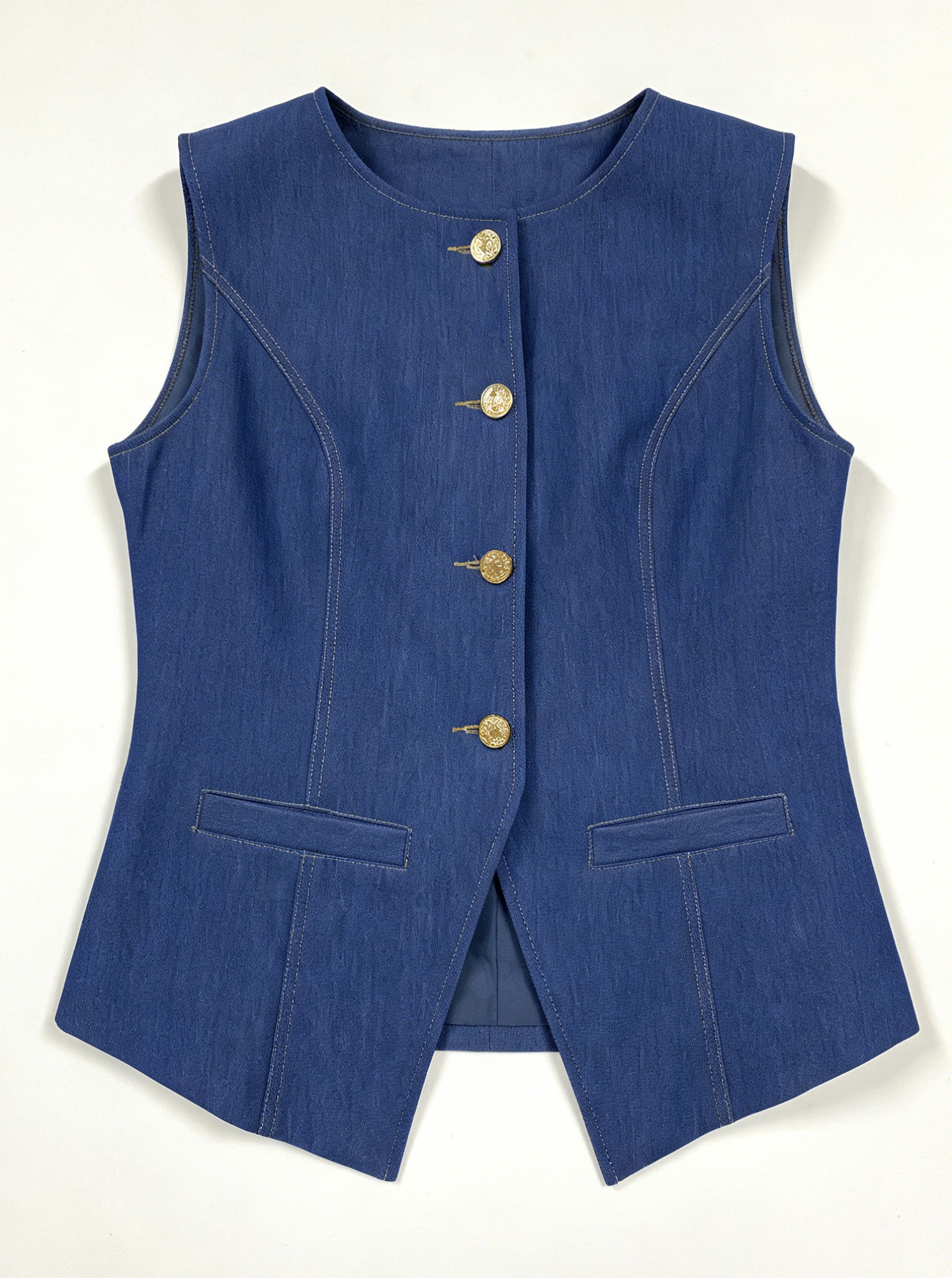 Modern Tailored Denim Vest, Sleeveless Business Casual Top C-41270