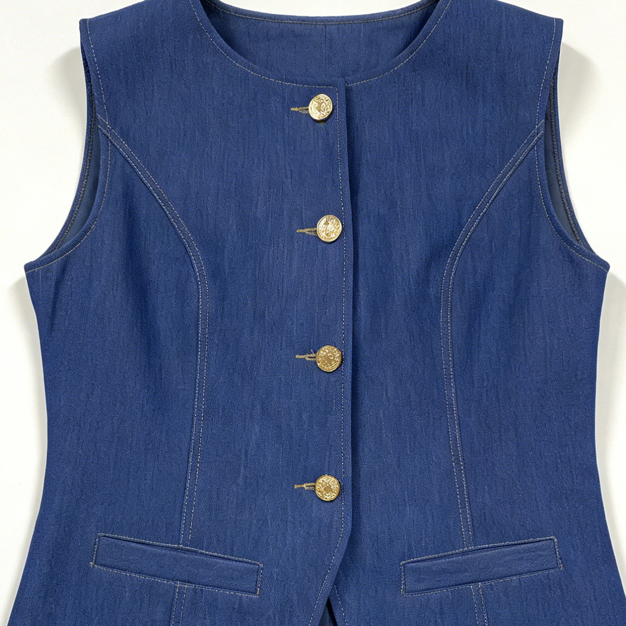 Modern Tailored Denim Vest, Sleeveless Business Casual Top C-41270