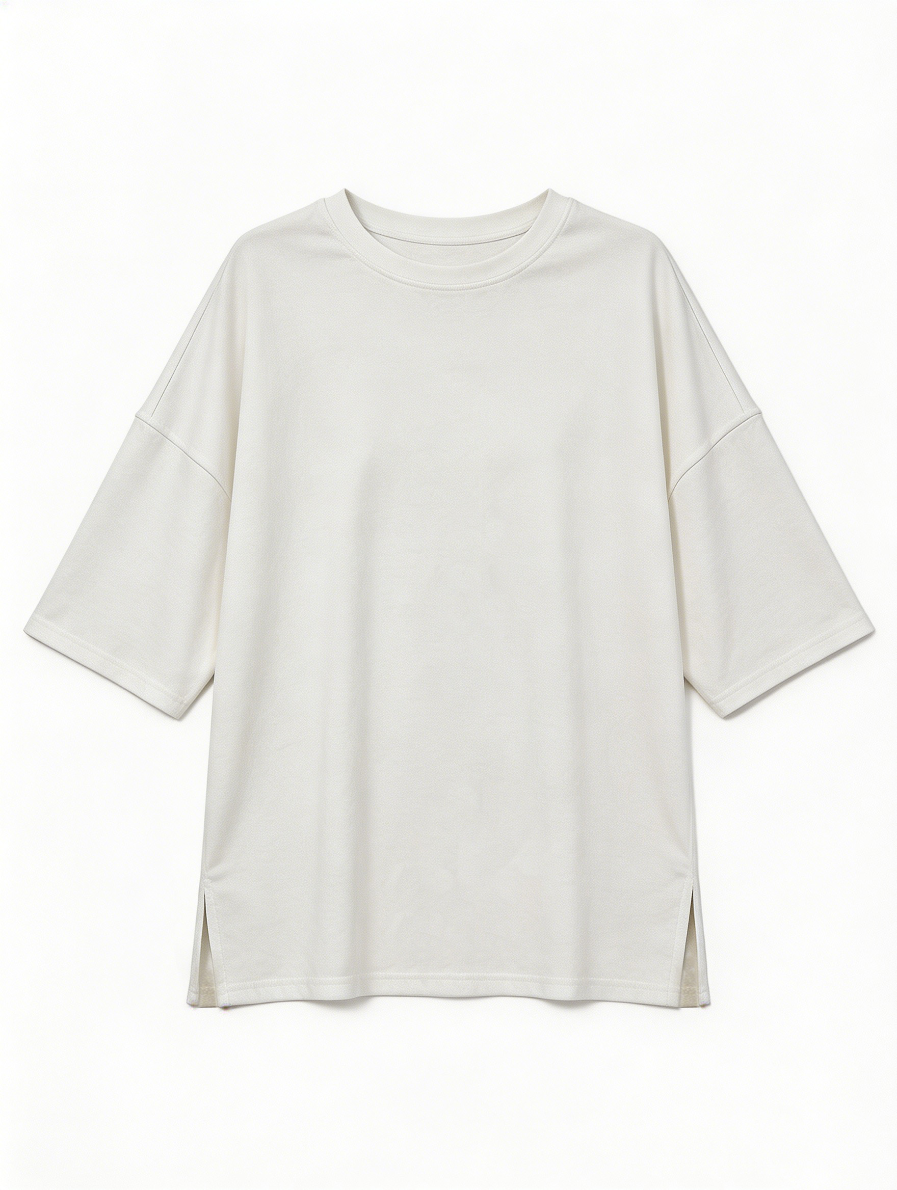 Elegant White Relaxed Fit Elbow Sleeve Tee - Casual Everyday Top  S-2533