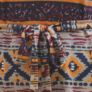 Women’s Boho Tribal Print Long Sleeve Drawstring Mini Dress M-33630