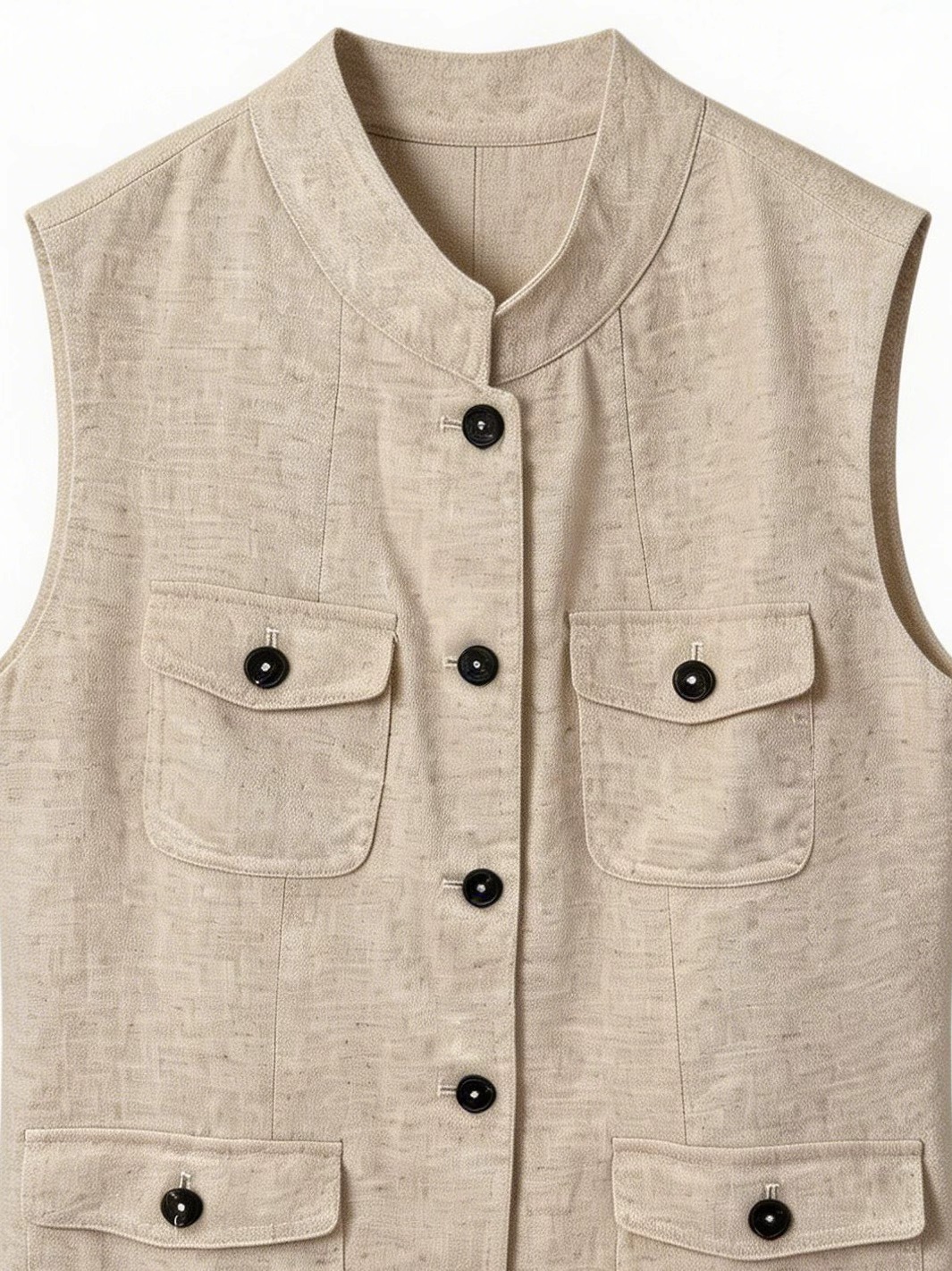 Minimalist Multi-Pocket Linen Utility Waistcoat LA-710008