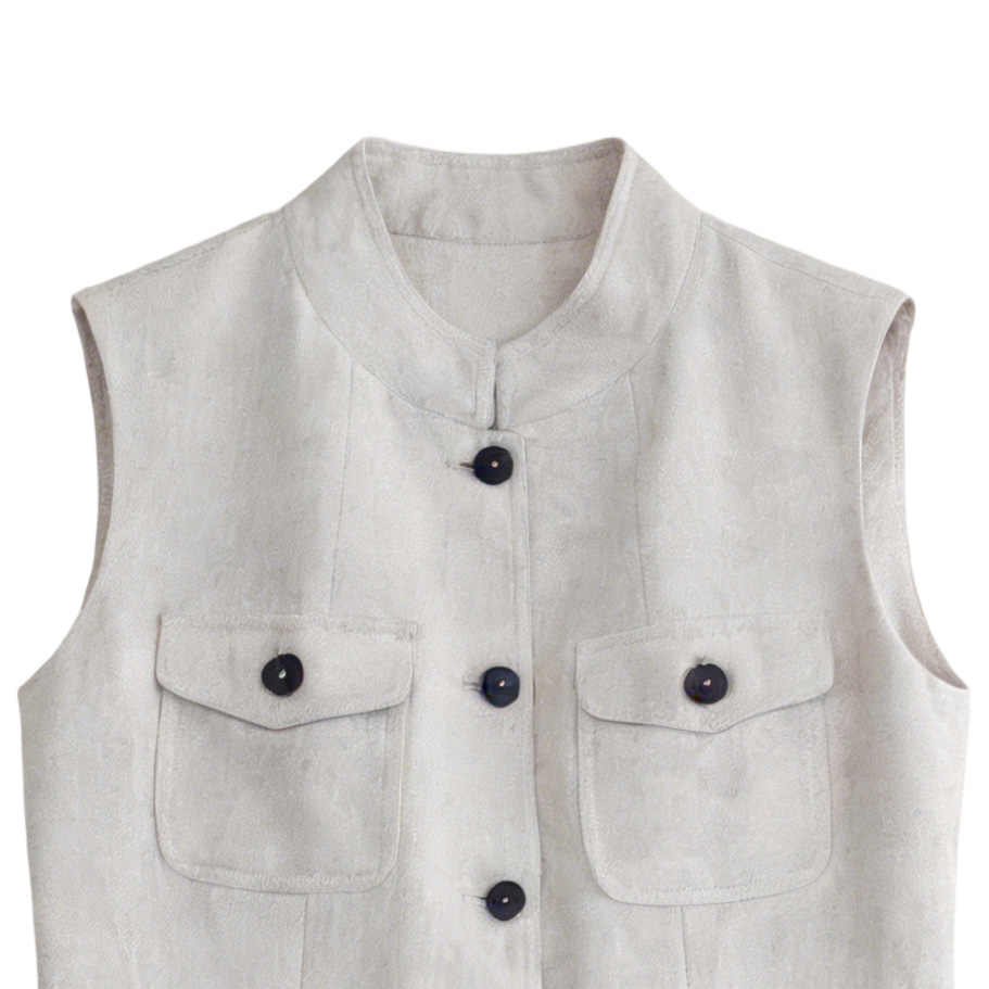 Elegant Off-White Office Vest - Pocket Detail Tailored Waistcoat  W-41369A