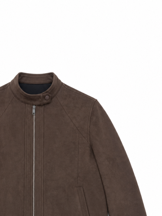 Retro Slim‑Fit Faux‑Suede Biker Jacket C-43334