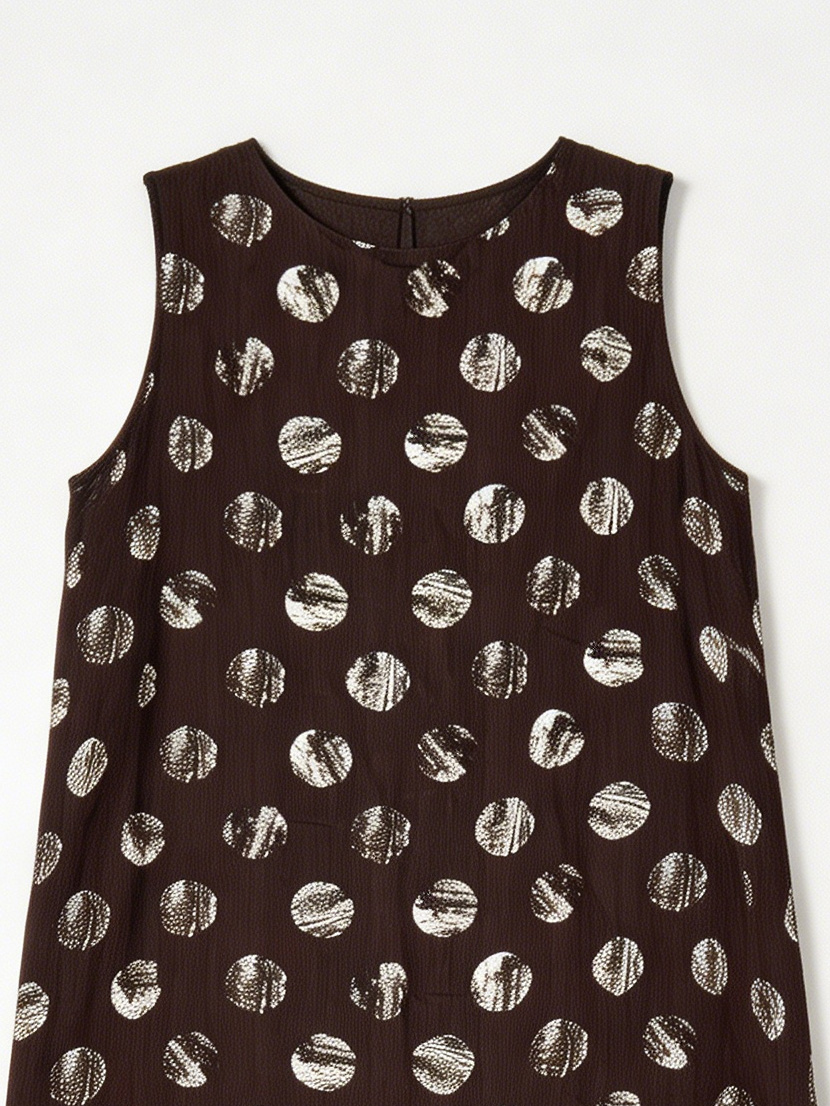 Women's Cream & Black Polka Dot Sleeveless Midi Dress - Relaxed Fit Dress  LA-710001