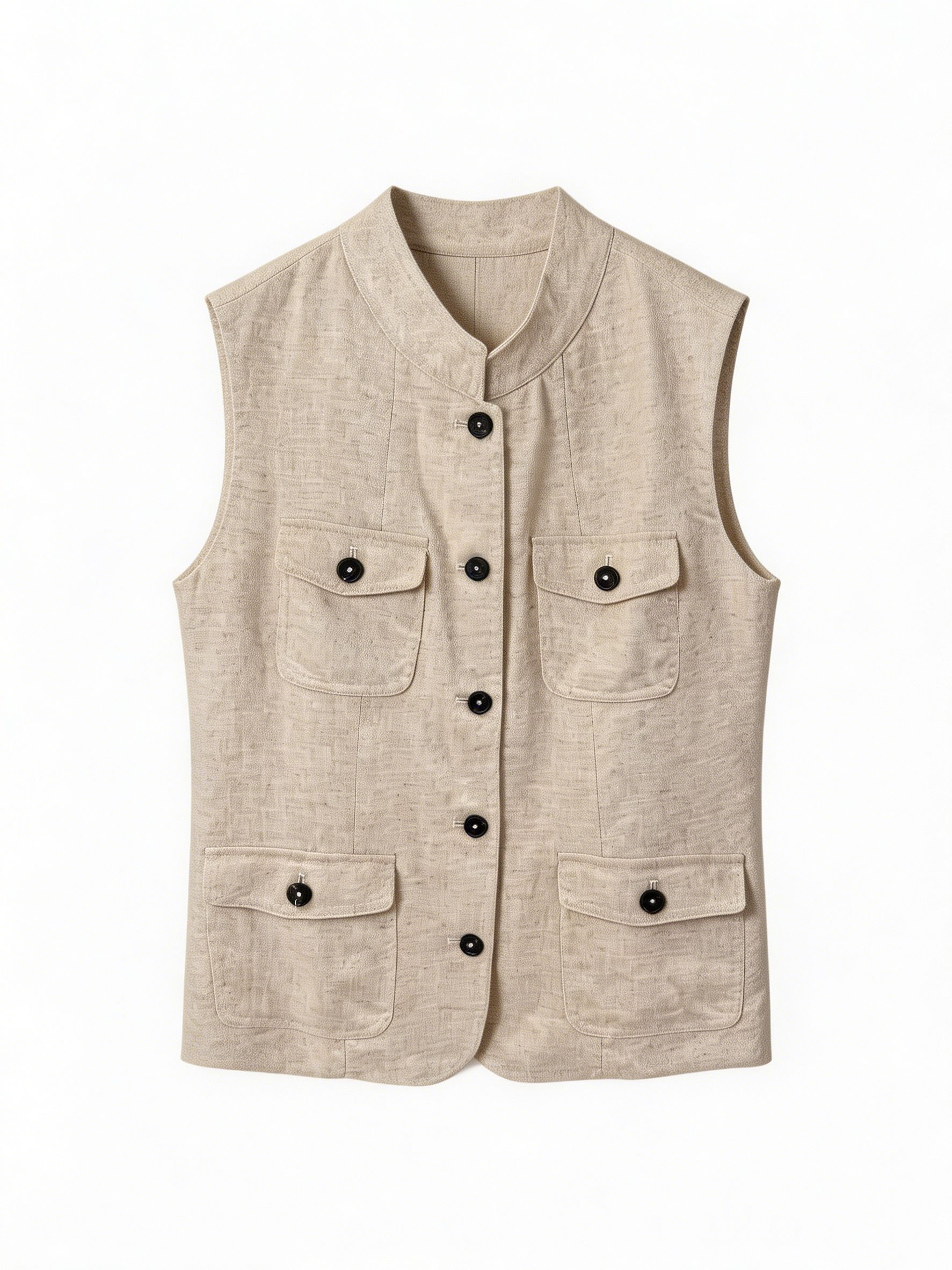 Minimalist Multi-Pocket Linen Utility Waistcoat LA-710008
