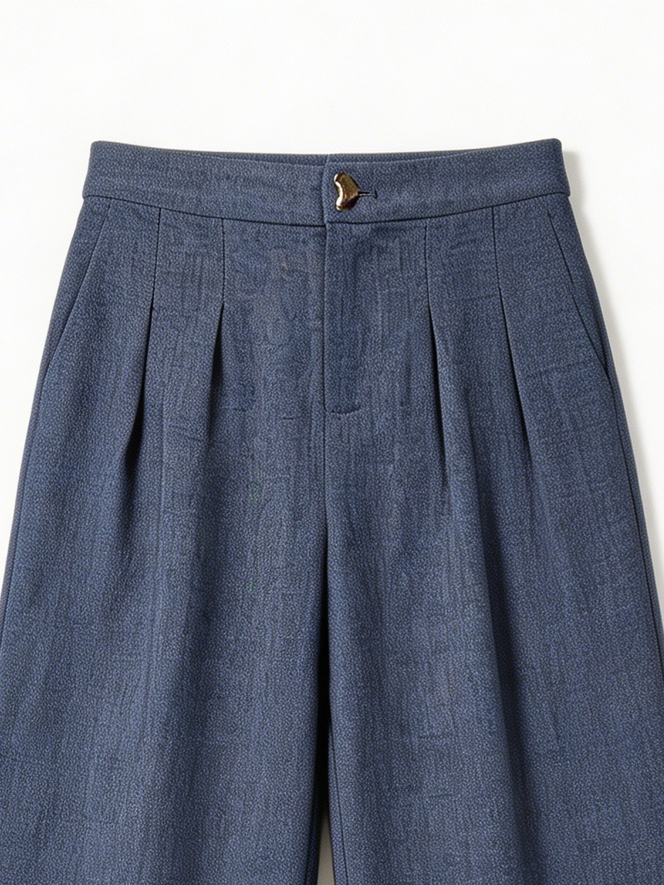 Elegant Blue Pleated Wide Leg Pants - Office Casual Trousers S-2544