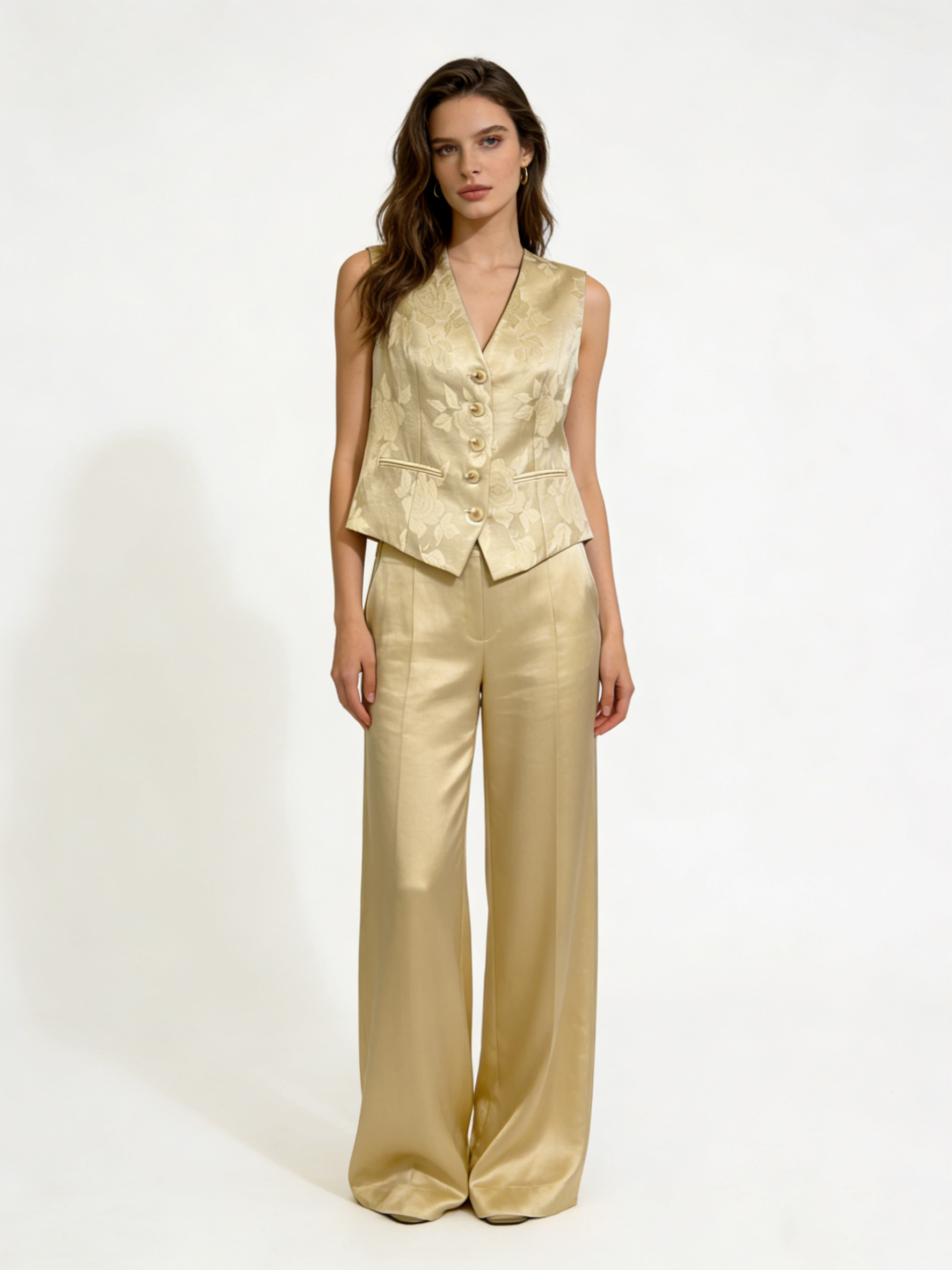 Women’s Floral Jacquard V Neck Suit Vest W-38528