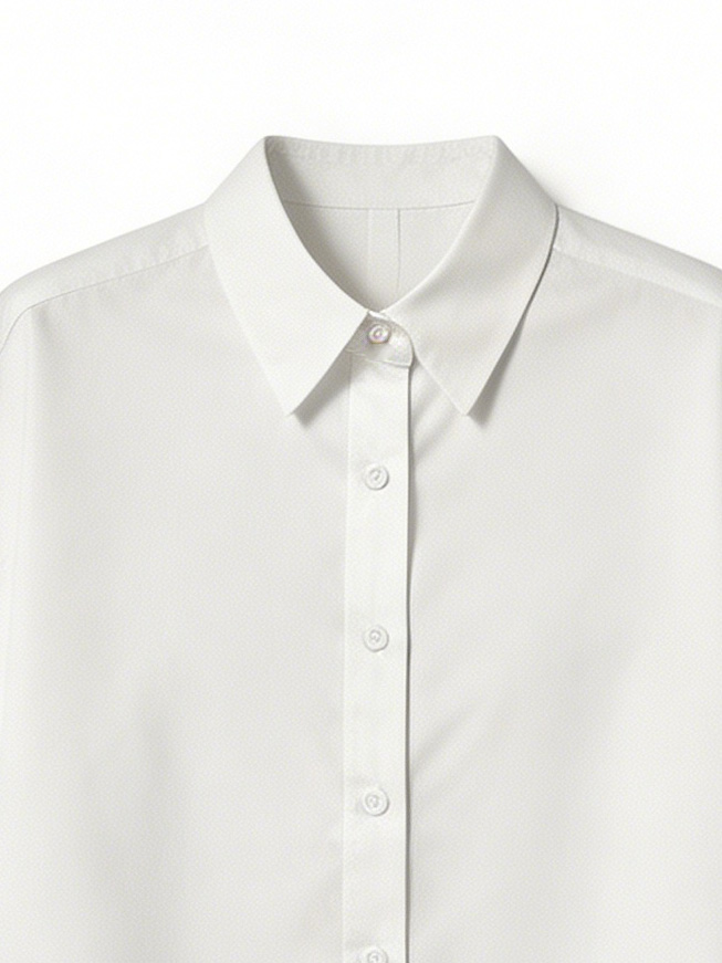 Chic White Cropped Blouse - Relaxed Fit Long Sleeve Shirt  S-2520