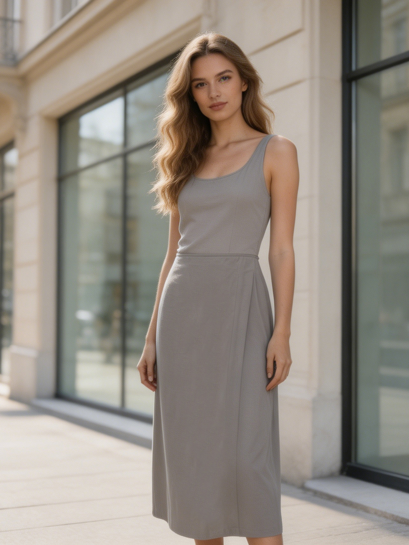 Light Grey High Waist Maxi Pencil Skirt - Office Wear 27565