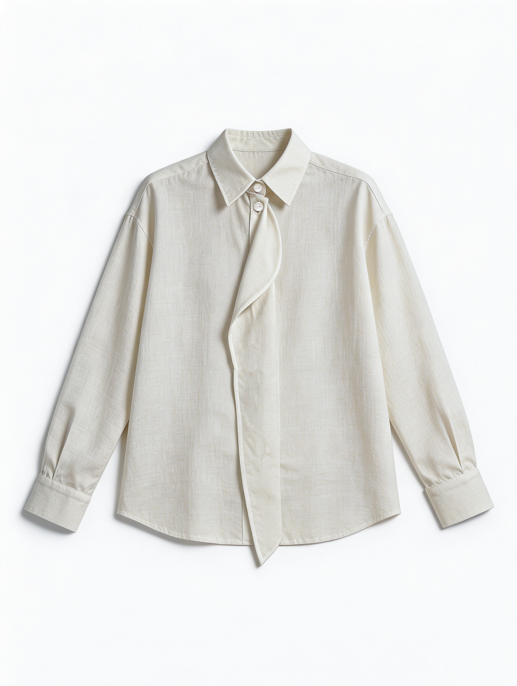 Elegant White Draped Front Shirt - Oversized Collar Office Blouse  AN-710011