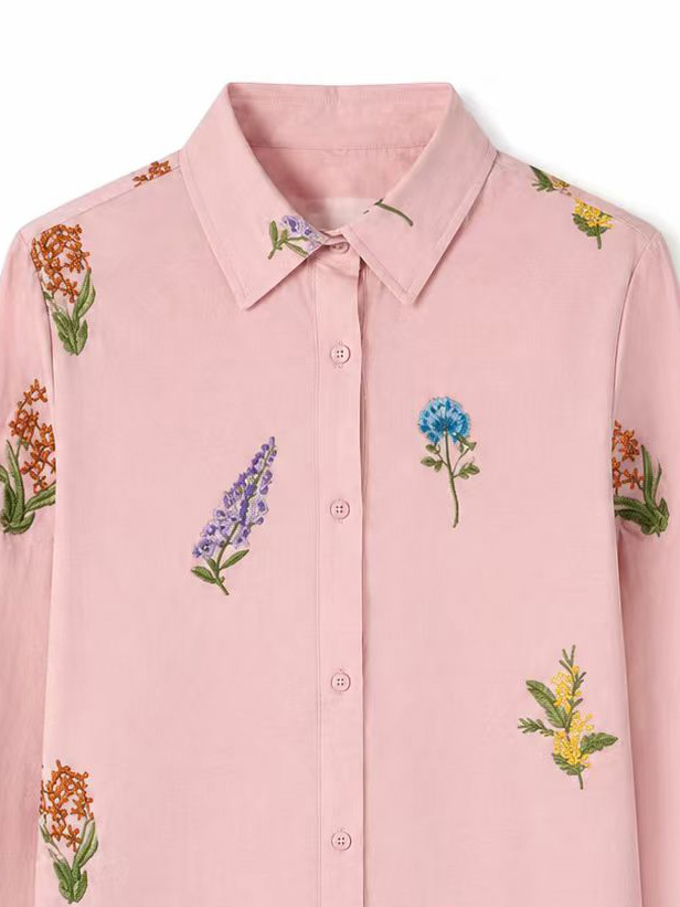 Floral Embroidered Long-Sleeve Button-Up Shirt AN-710017