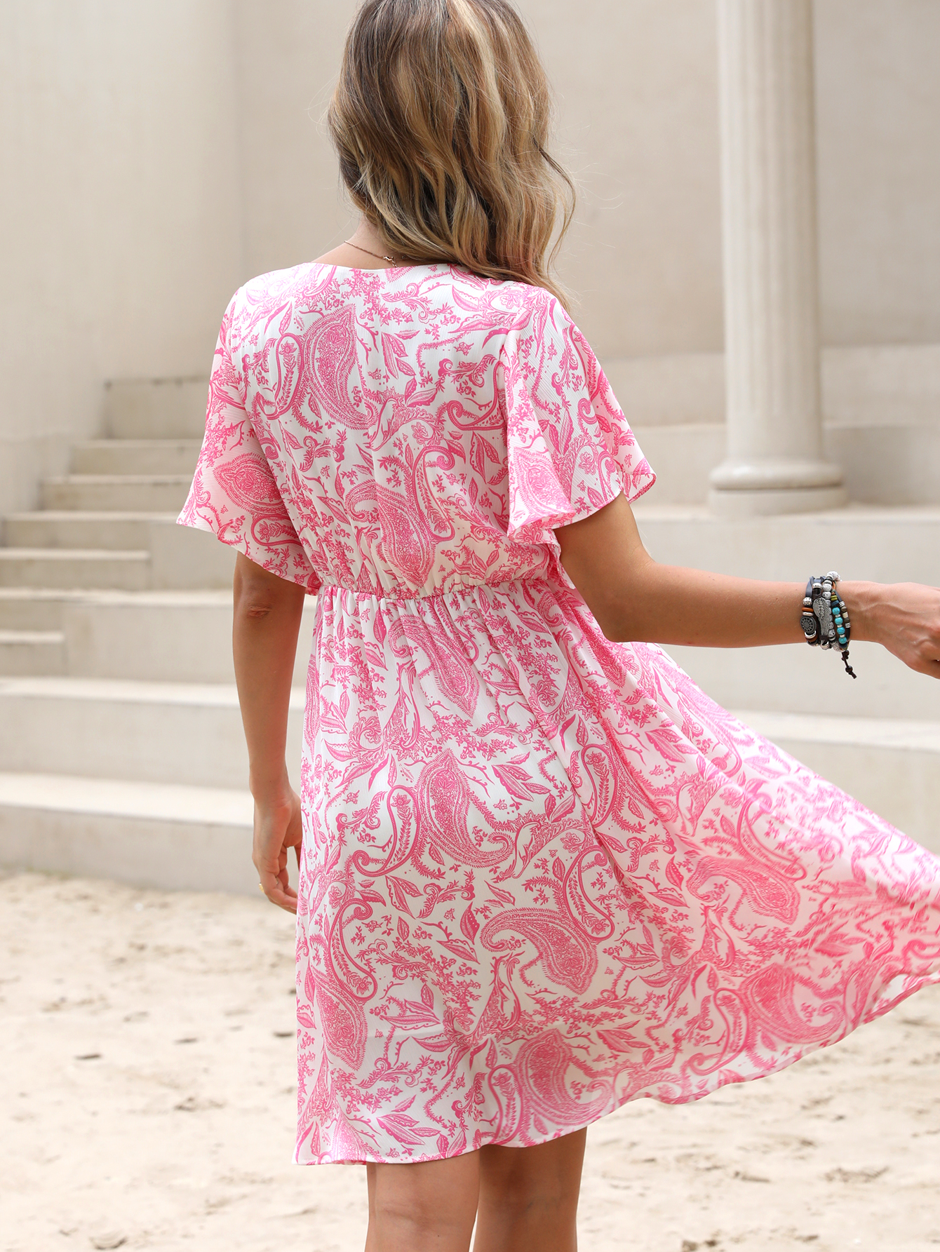 Women’s Smocked Paisley Boho Mini Dress W-32704