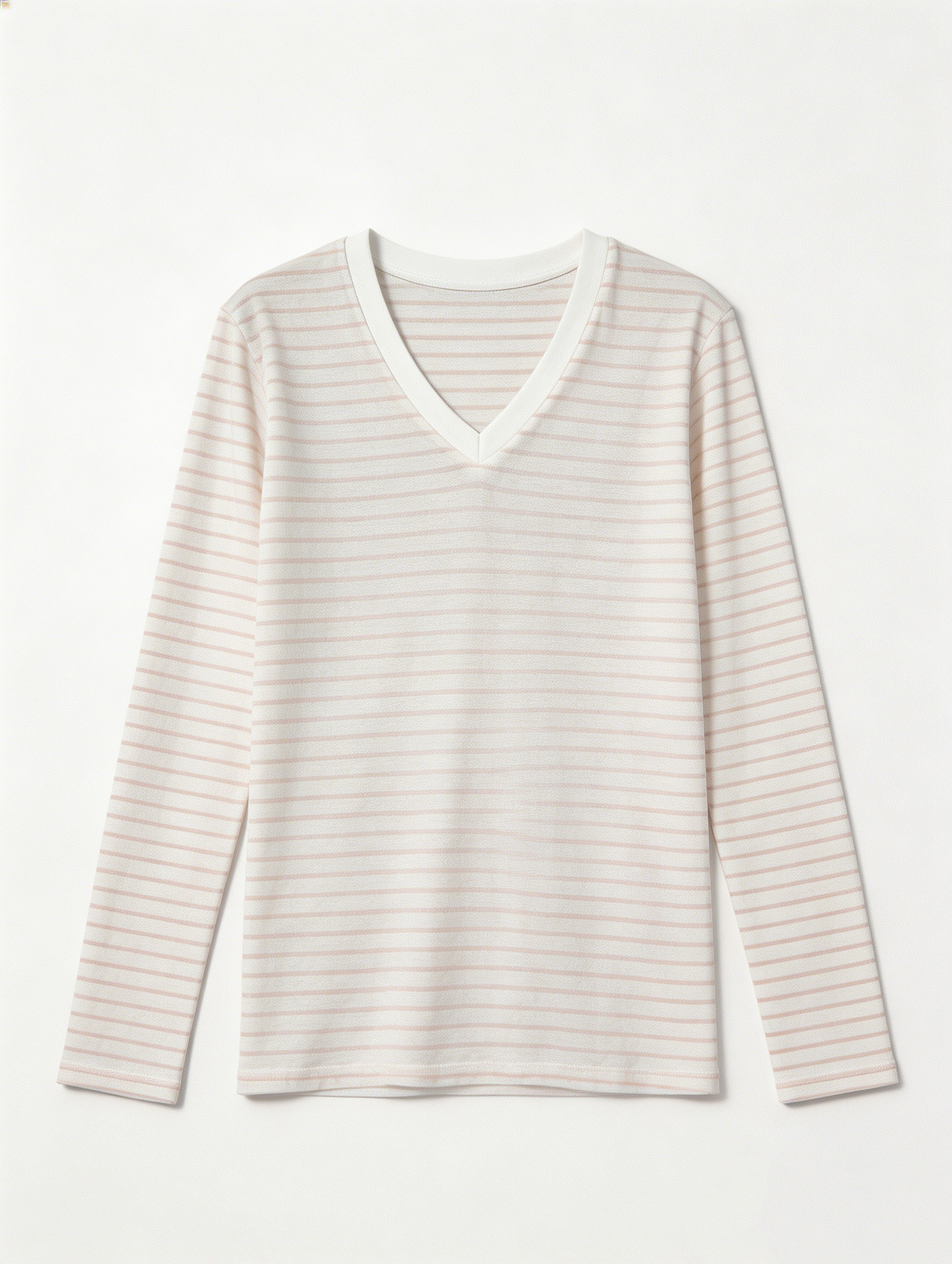 Women's Stripe V-Neck Long Sleeve T-Shirt - Soft Knit Top  AN-710004