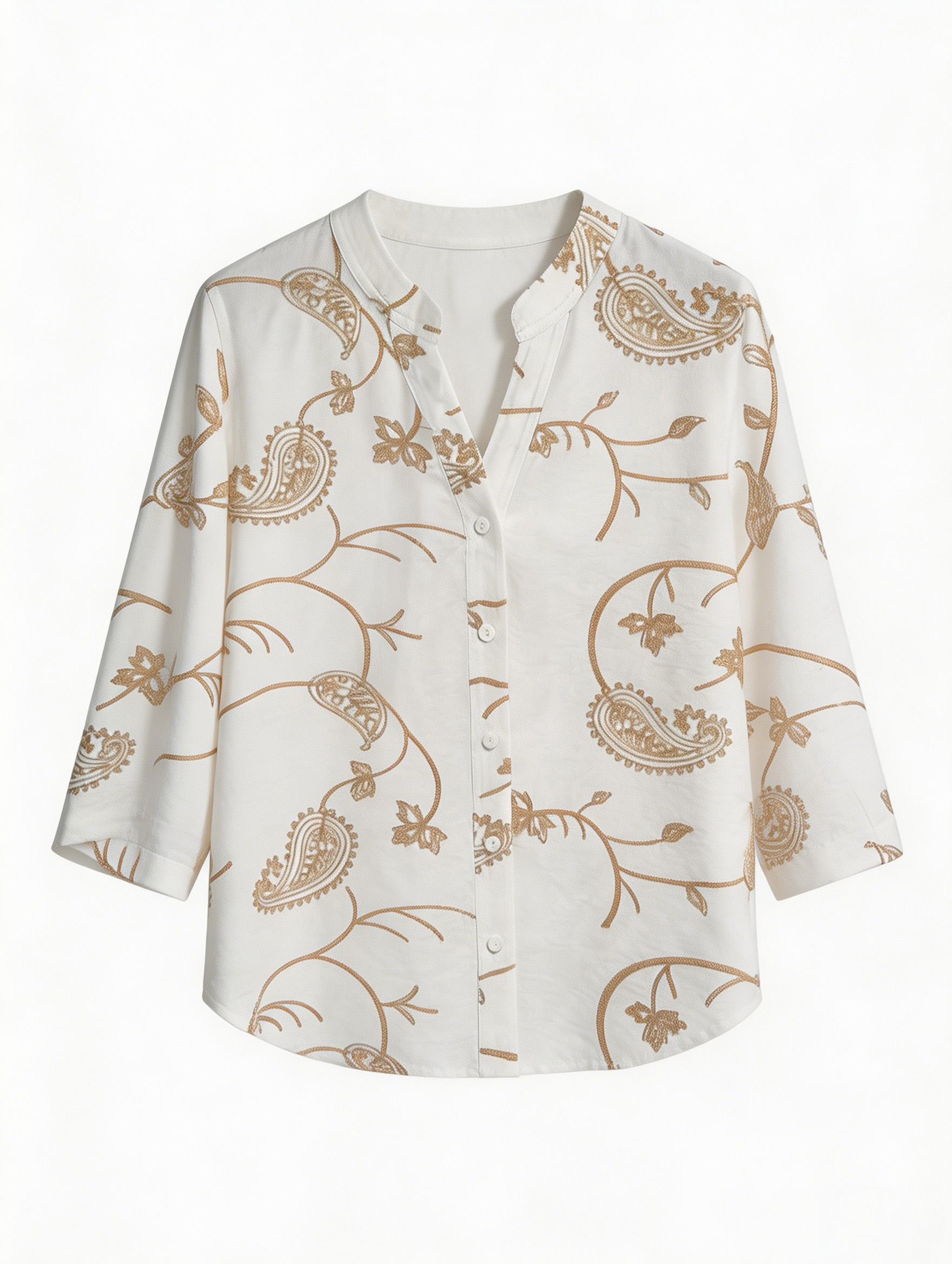 Boho Neutral Vine Embroidery Loose Summer Resort Women Top A-42171