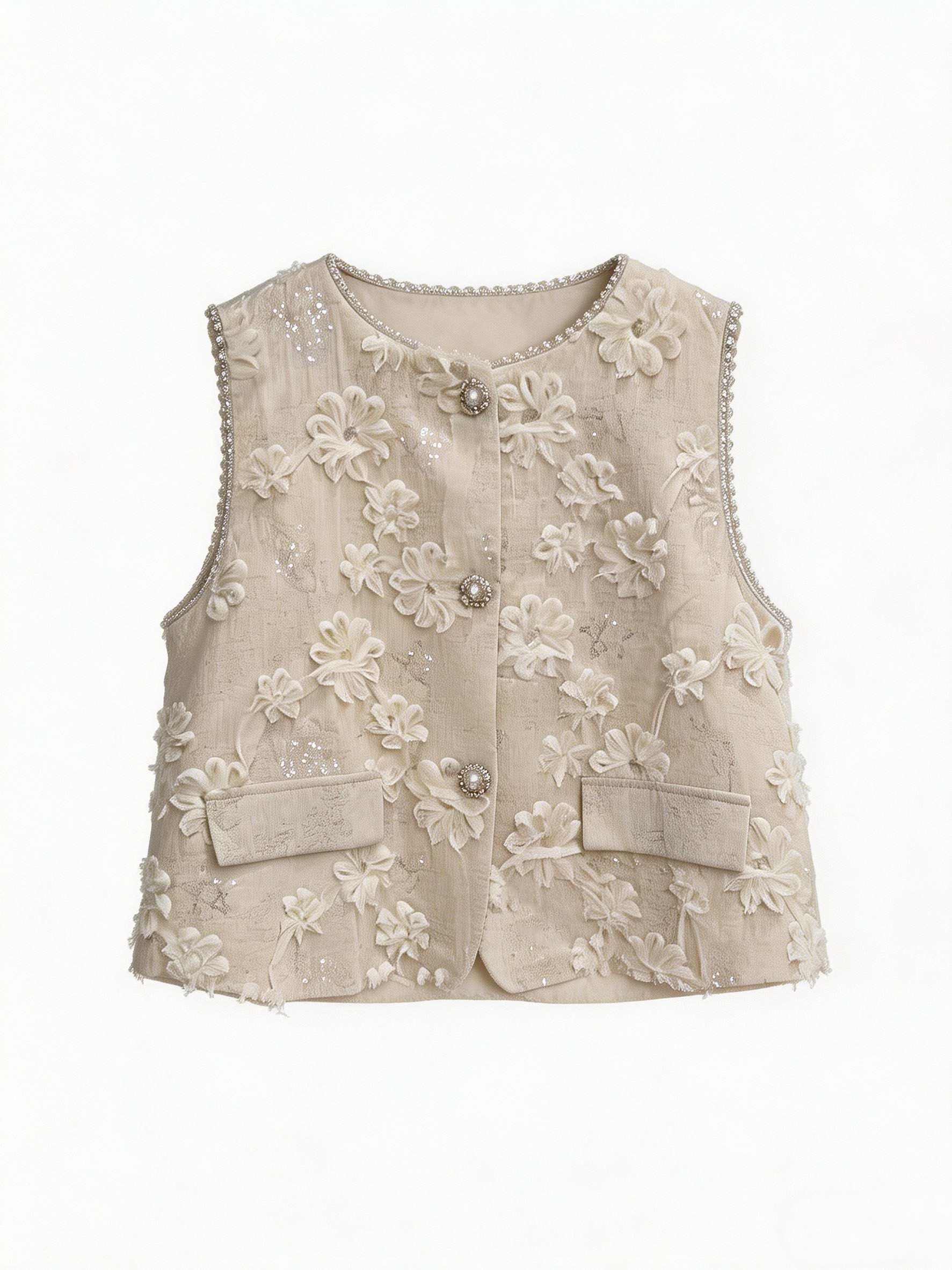 Women’s 3D Floral Beaded Tweed Sleeveless Vest LA-030403