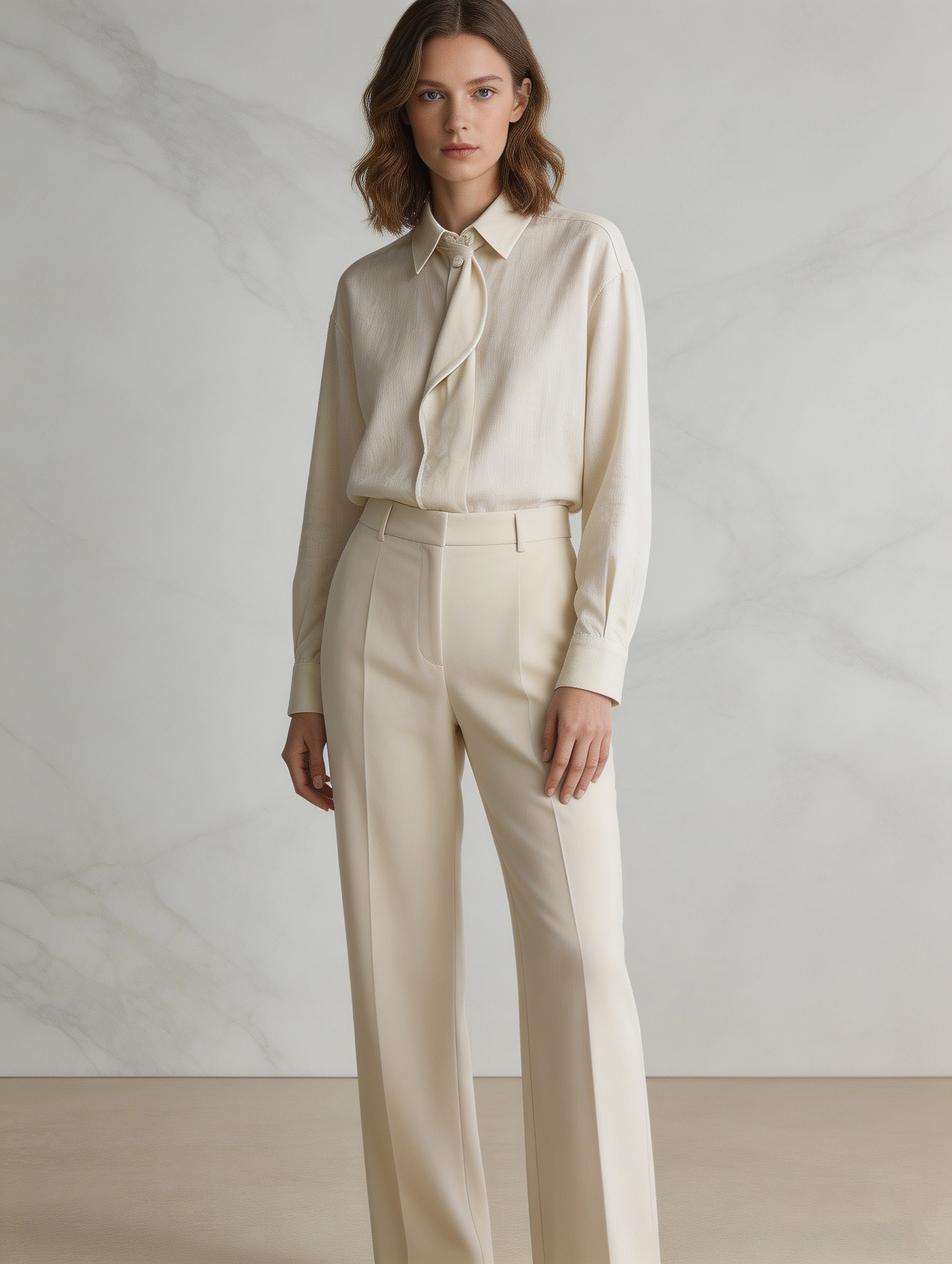 Elegant White Draped Front Shirt - Oversized Collar Office Blouse  AN-710011
