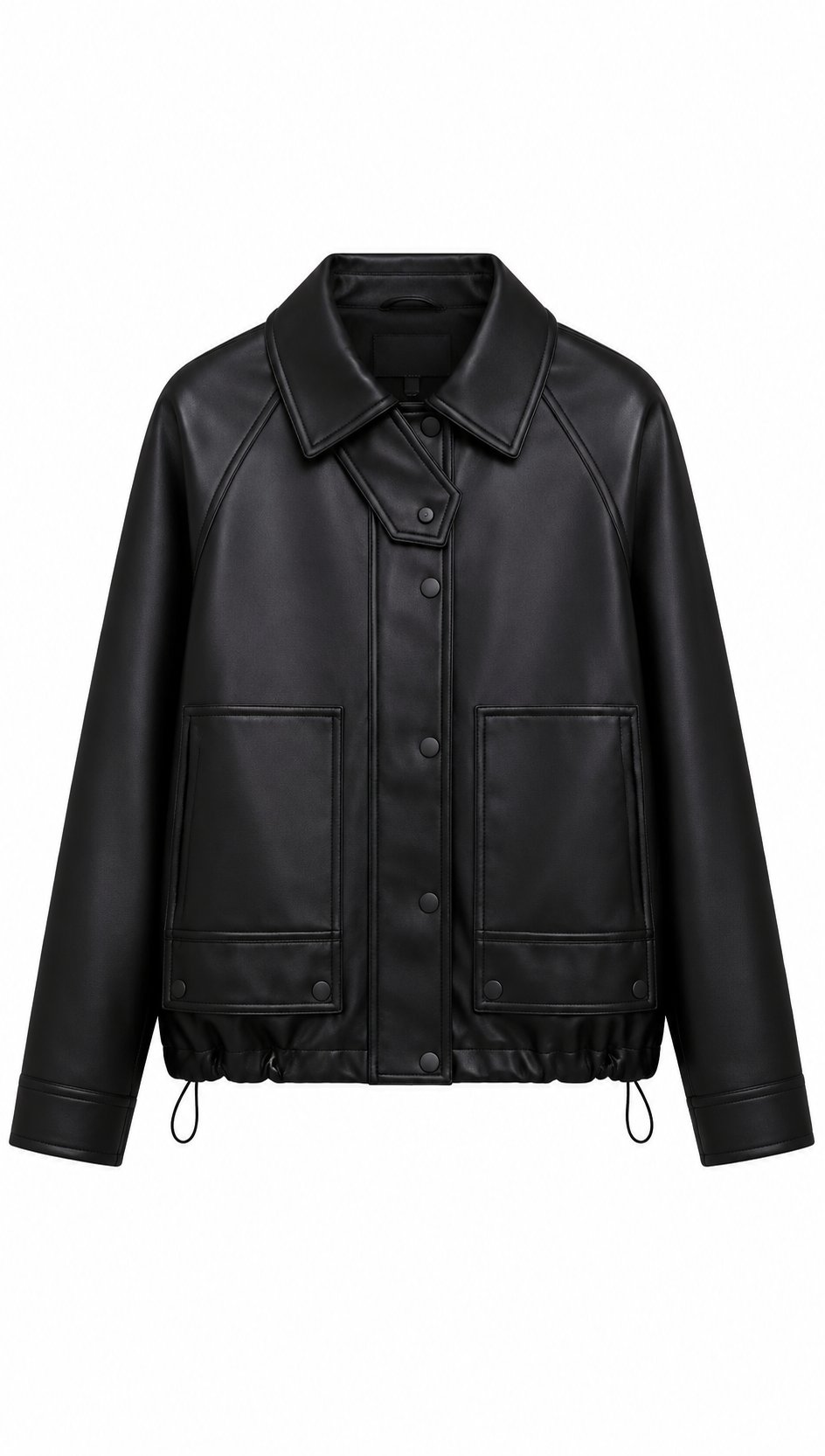 Black Oversized Leather Jacket with Asymmetric Collar WC-005
