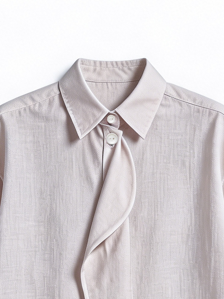 Elegant White Draped Front Shirt - Oversized Collar Office Blouse  AN-710011