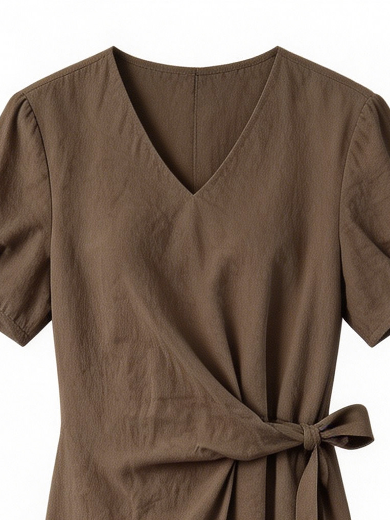 Women’s Linen Look Tie Waist Wrap Maxi Dress C-41879