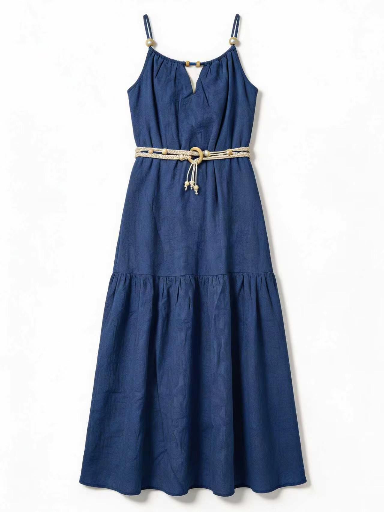 Minimalist Beaded Belted Tiered Maxi Dress - Premium Boho Chic Fashion AN-620053