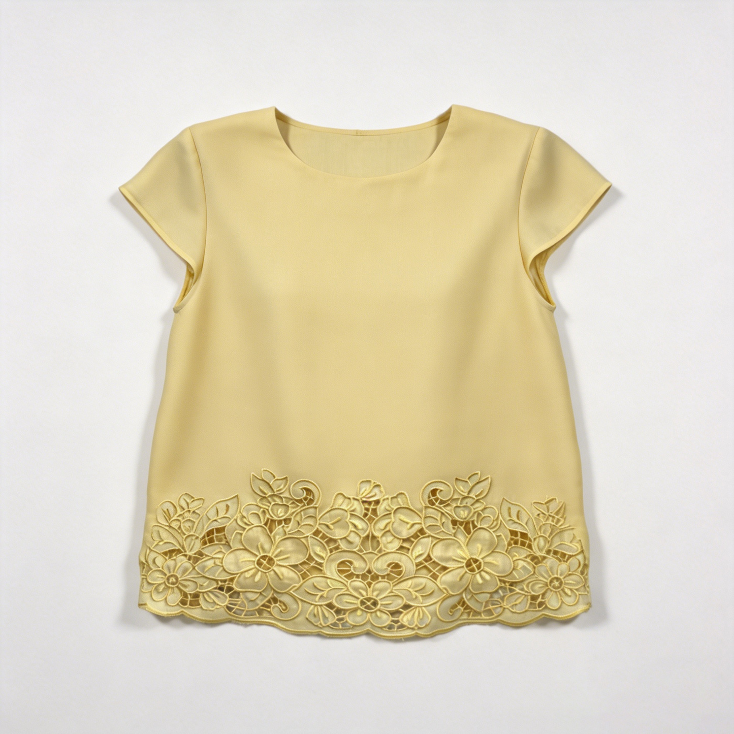 Premium Cut-out Embroidery Linen Top, Elegant Summer Resort Wear A-42591