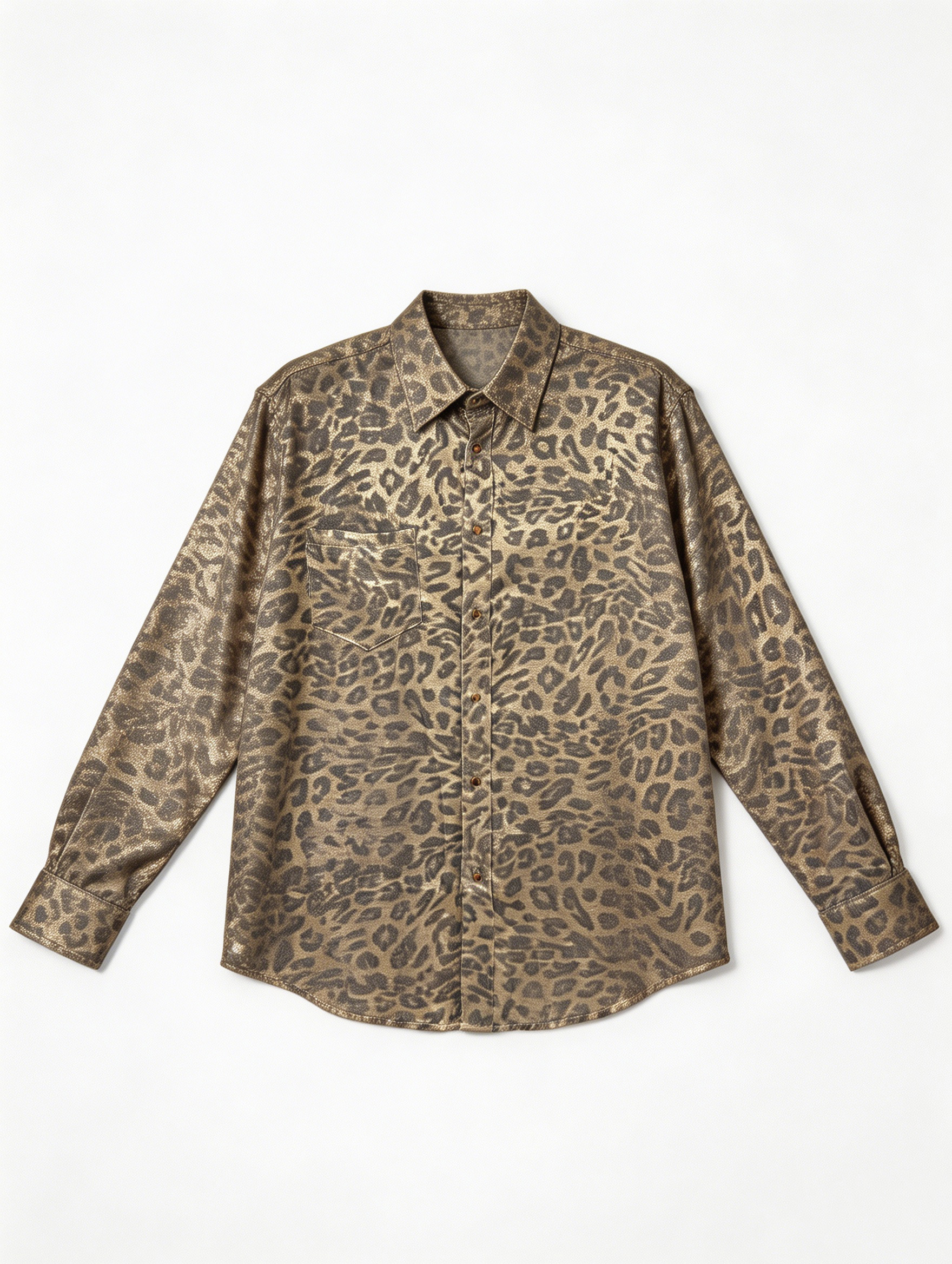Elegant Gold Leopard Print Blouse - Metallic Finish Casual Shirt  M-41046