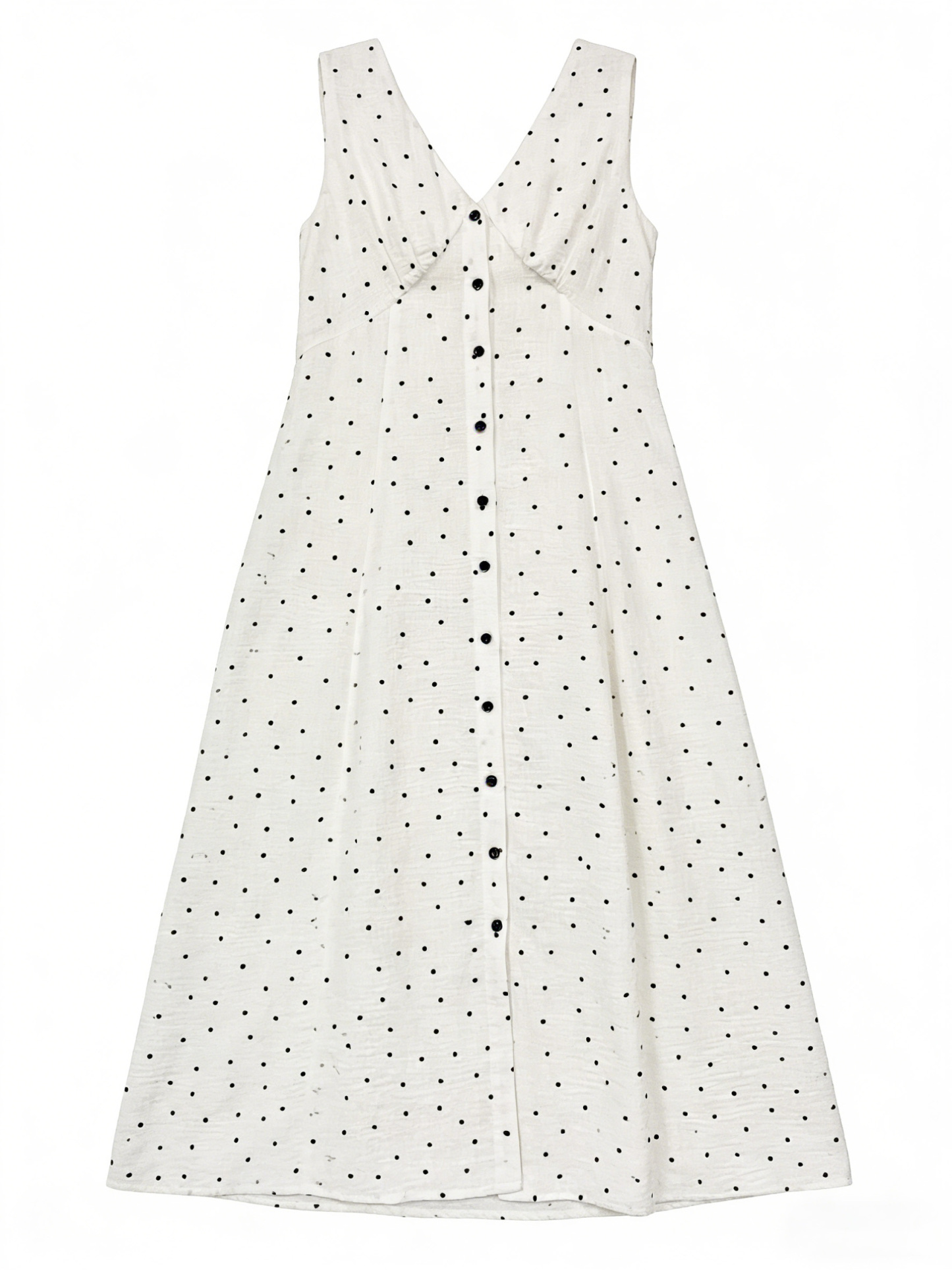 White Polka Dot V-Neck Sleeveless Maxi Dress - French Style Vacation Dress W-40573