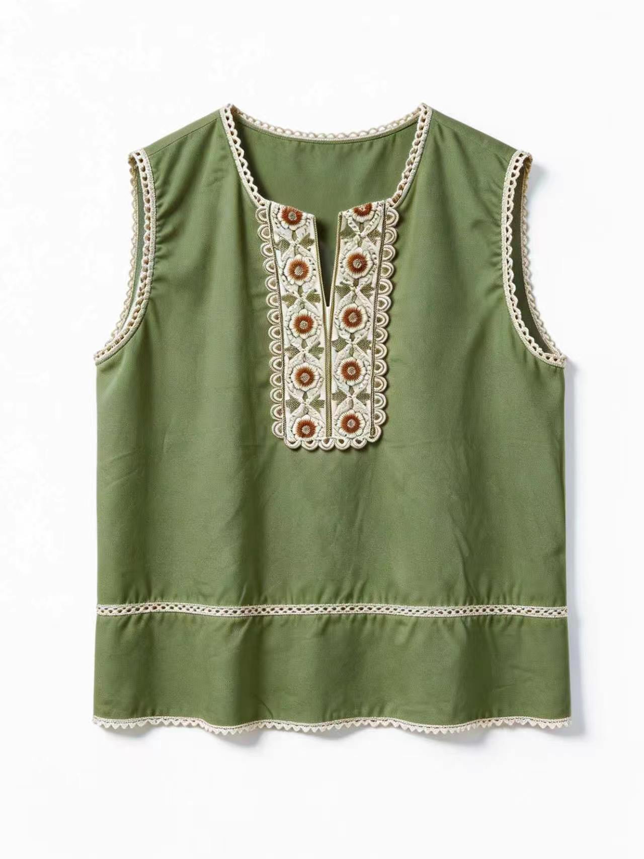 Linen-Blend Embroidered Two-Piece Set AN-750014