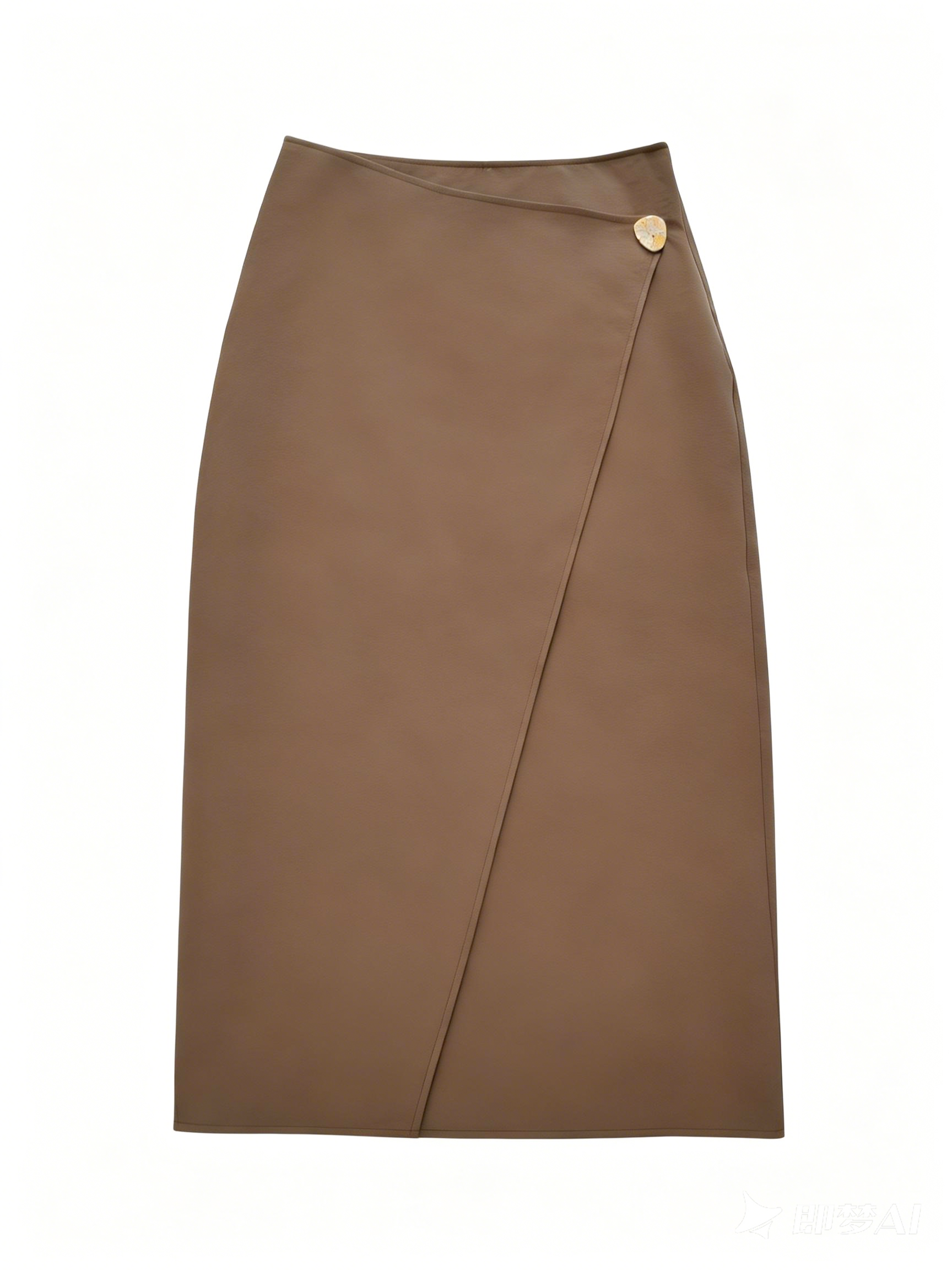 Elegant Brown Office Skirt - Wrap Detail High Waist Midi Skirt  C-41873A