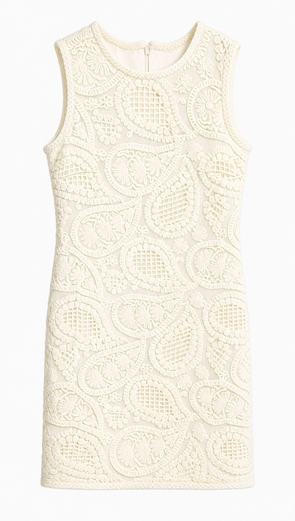 Minimalist Off-White Crochet Shift Dress with Embroidery AN-670001