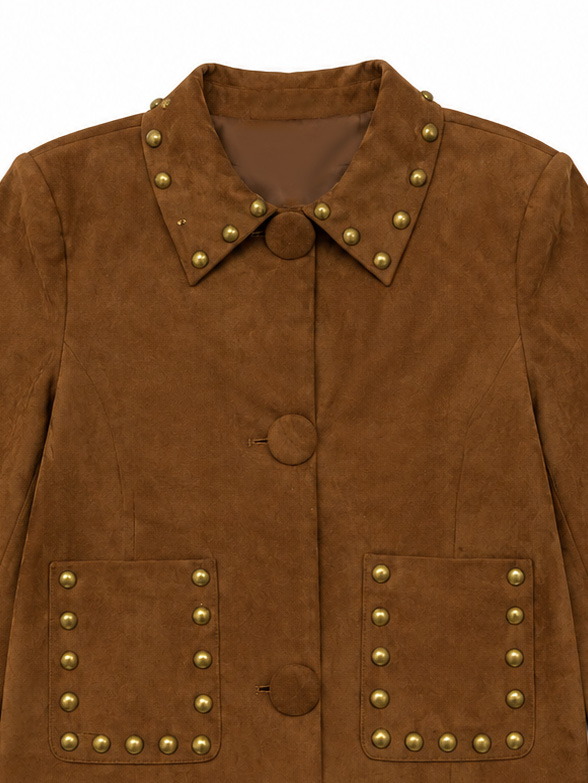 Women's Chocolate Brown Embellished Button-Front Jacket W-41489
