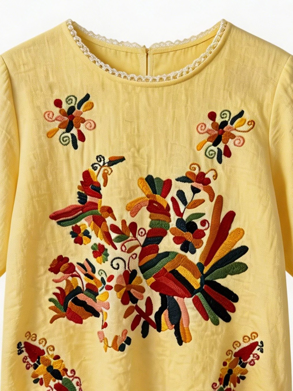 Floral Embroidered Boho Blouse with Lace Trim LA-750002