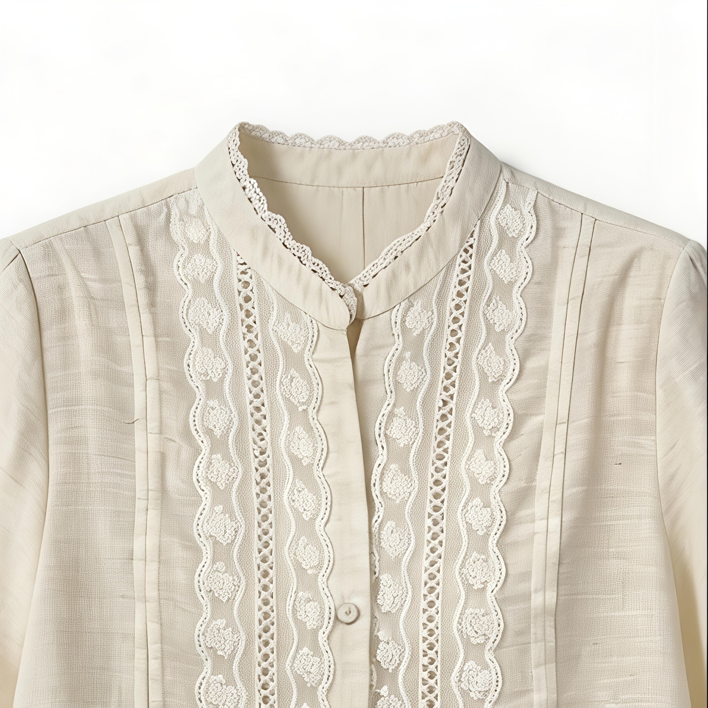 Women’s Vintage Lace Blouse – Cotton Linen Stand Collar Elegant Summer Top W-32702