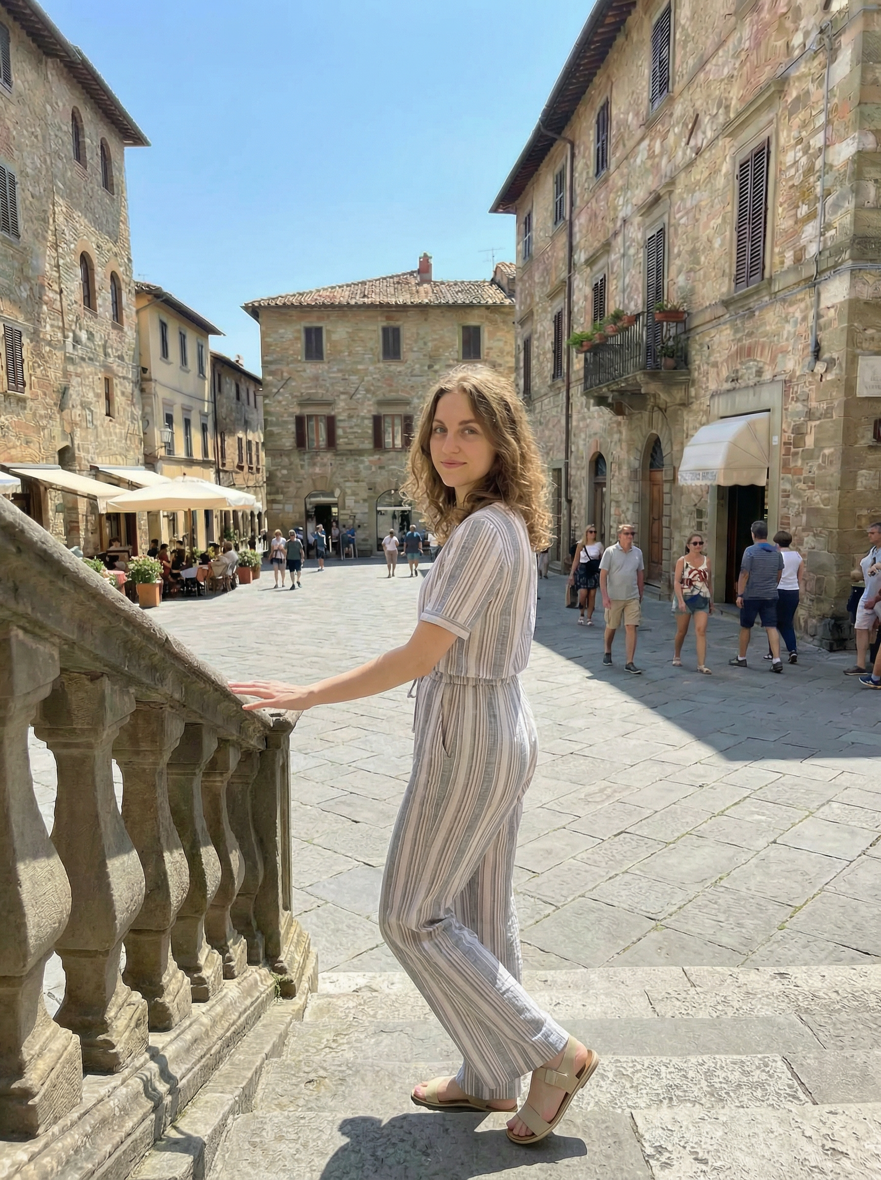 Women’s Linen-Look Striped Two Piece Lounge Set with Wide Leg Pants D-42149+D-40662