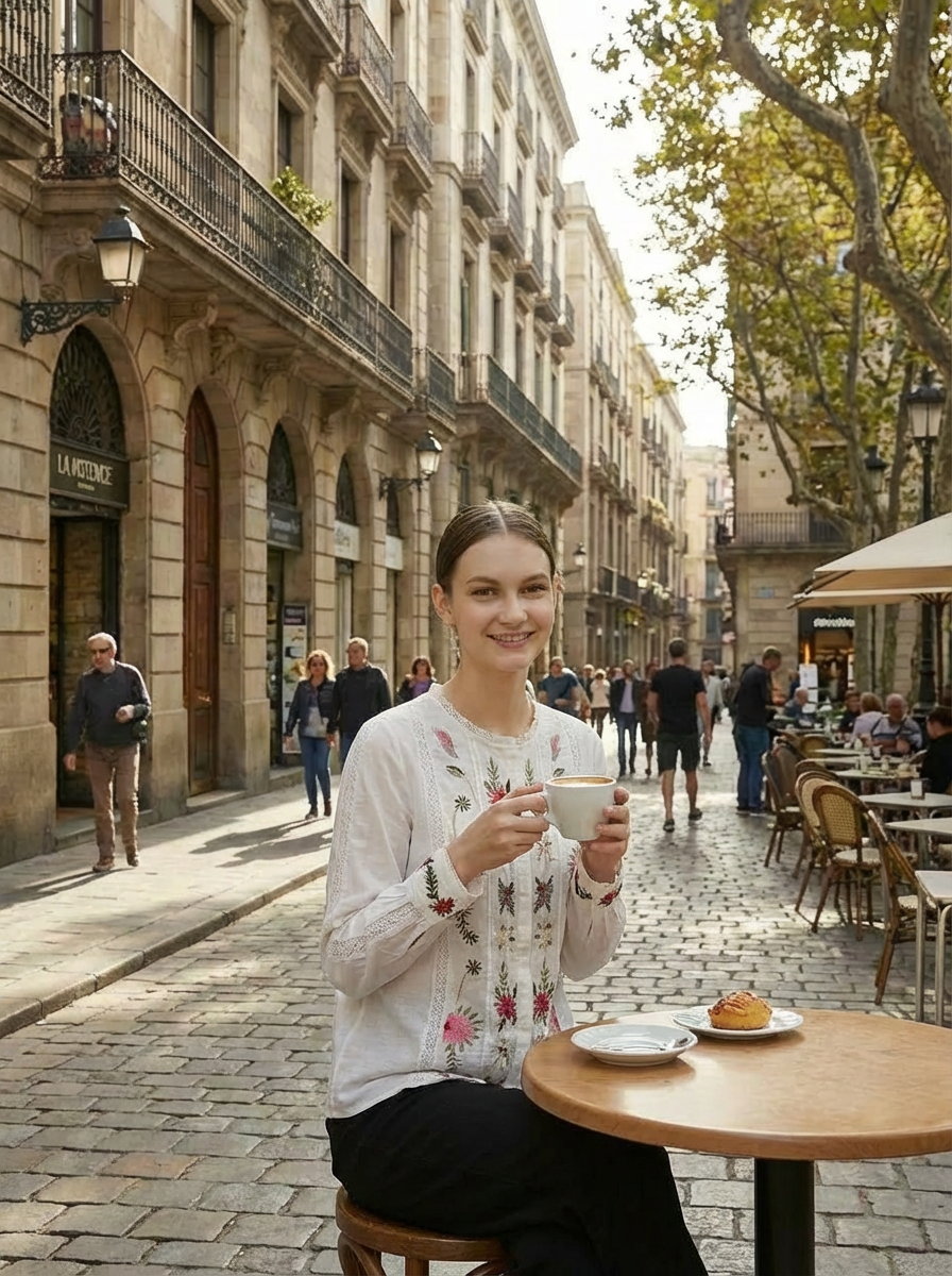 Boho Floral Embroidered Lace Panel Long Sleeve Women’s Blouse D-41966