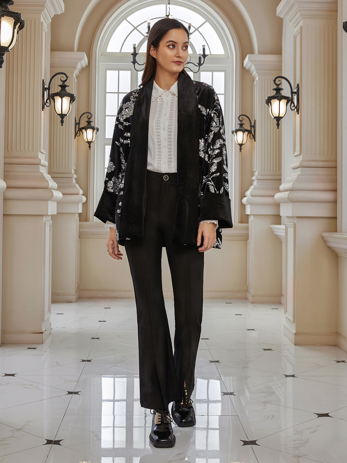 Elegant Embroidered Cardigan Coat