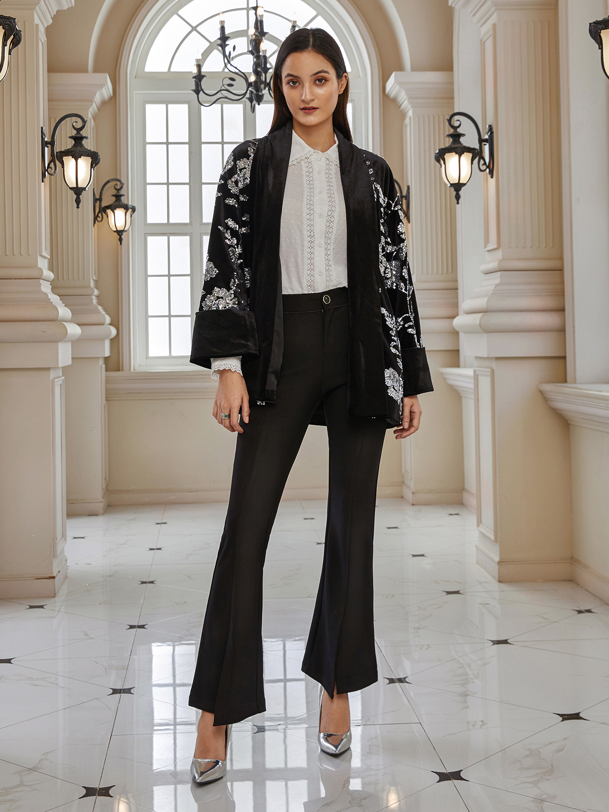 Elegant Embroidered Cardigan Coat