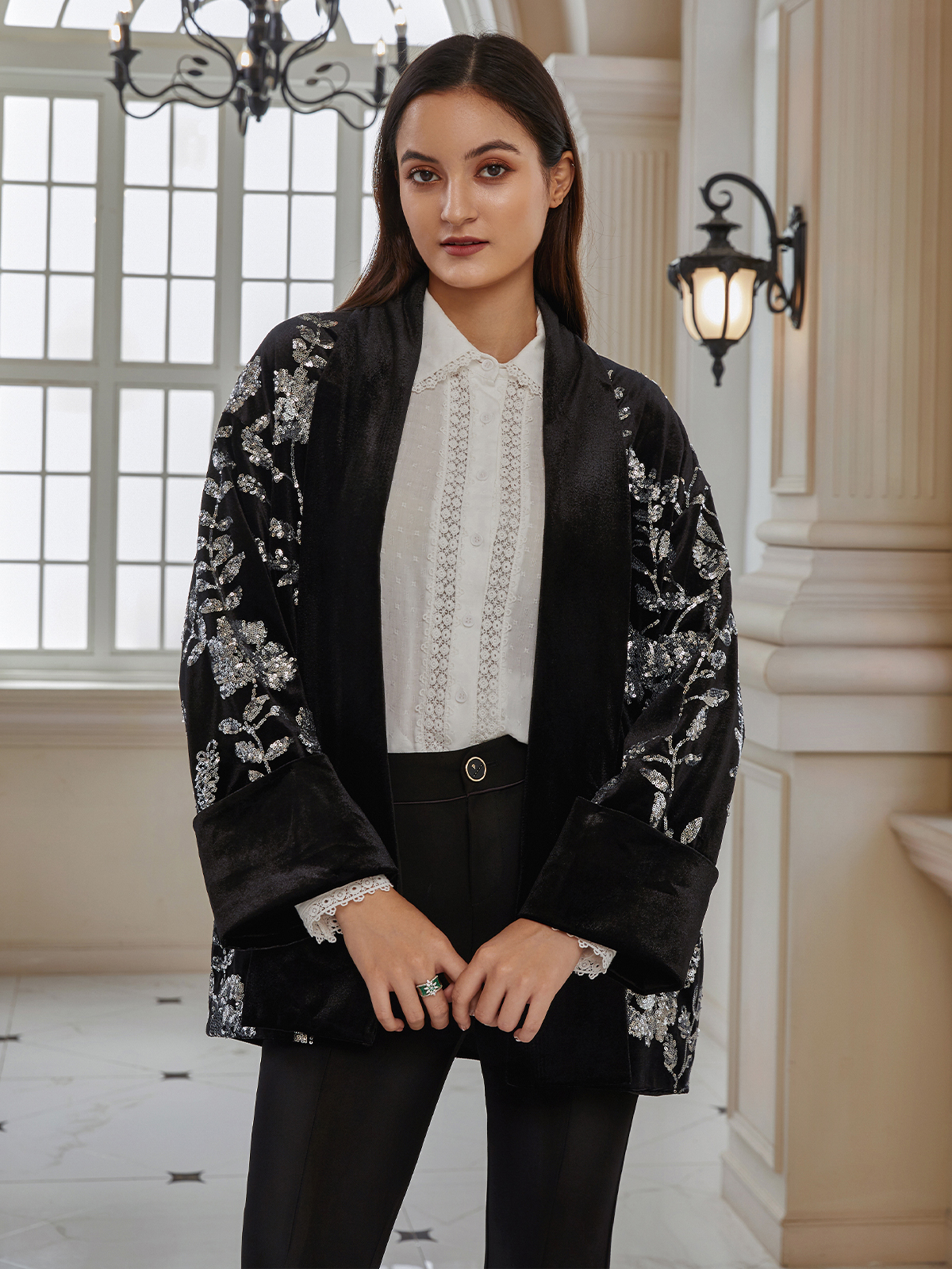 Elegant Embroidered Cardigan Coat