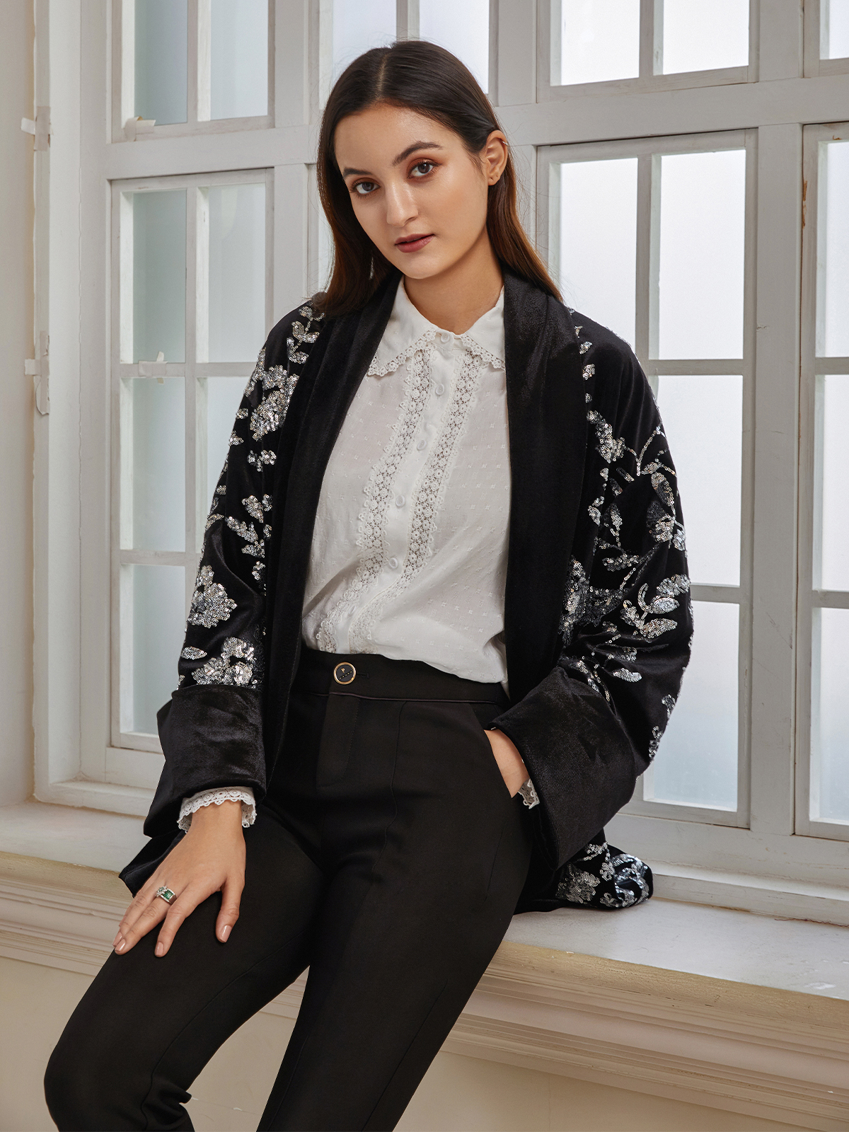 Elegant Embroidered Cardigan Coat