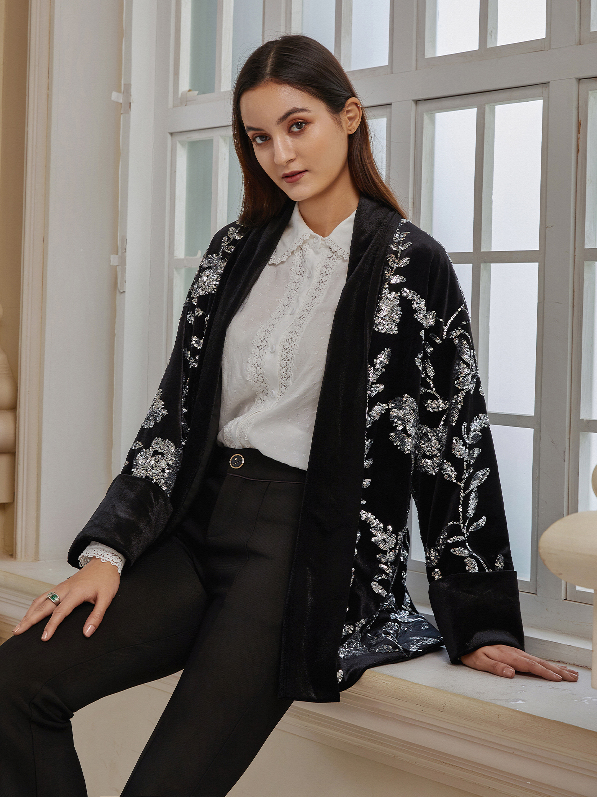 Elegant Embroidered Cardigan Coat