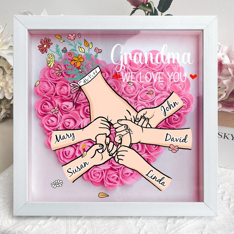 Family Love Blooms Forever – Personalised Grandma & Mom Flower Shadow Box with Names