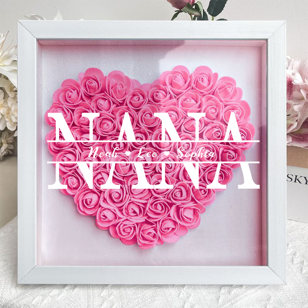 Personalized Nana Flower Shadow Box With Kids Name