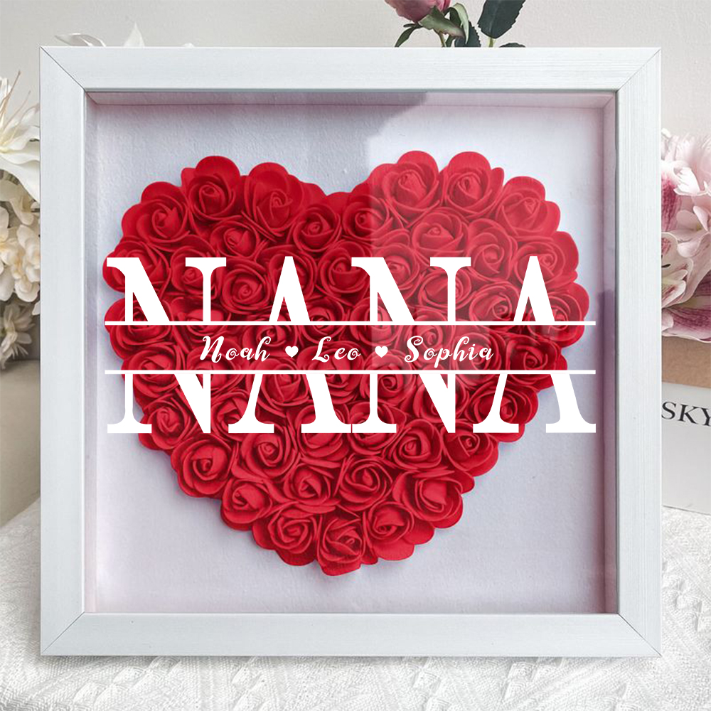 Personalized Nana Flower Shadow Box With Kids Name