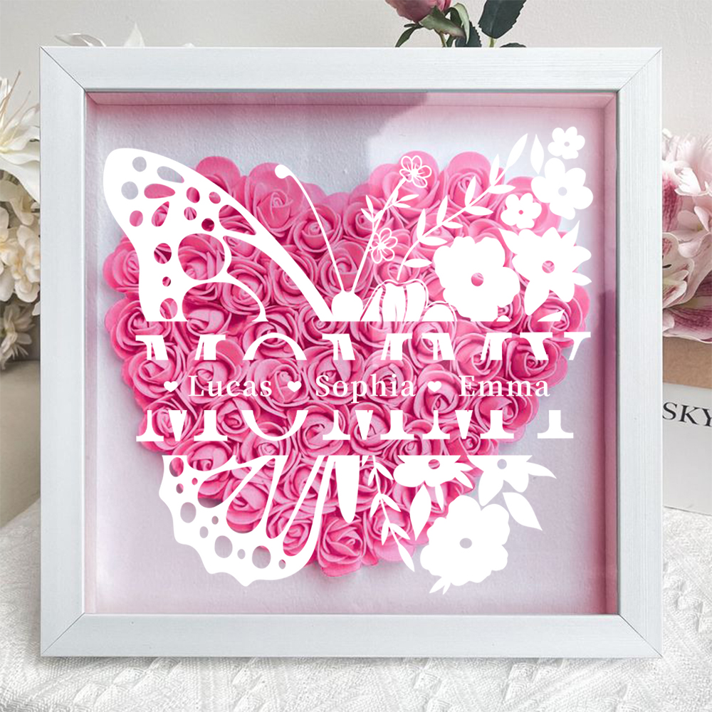 Forever in Bloom - Custom Butterfly & Family Name Shadow Box for Mom’s Timeless Love