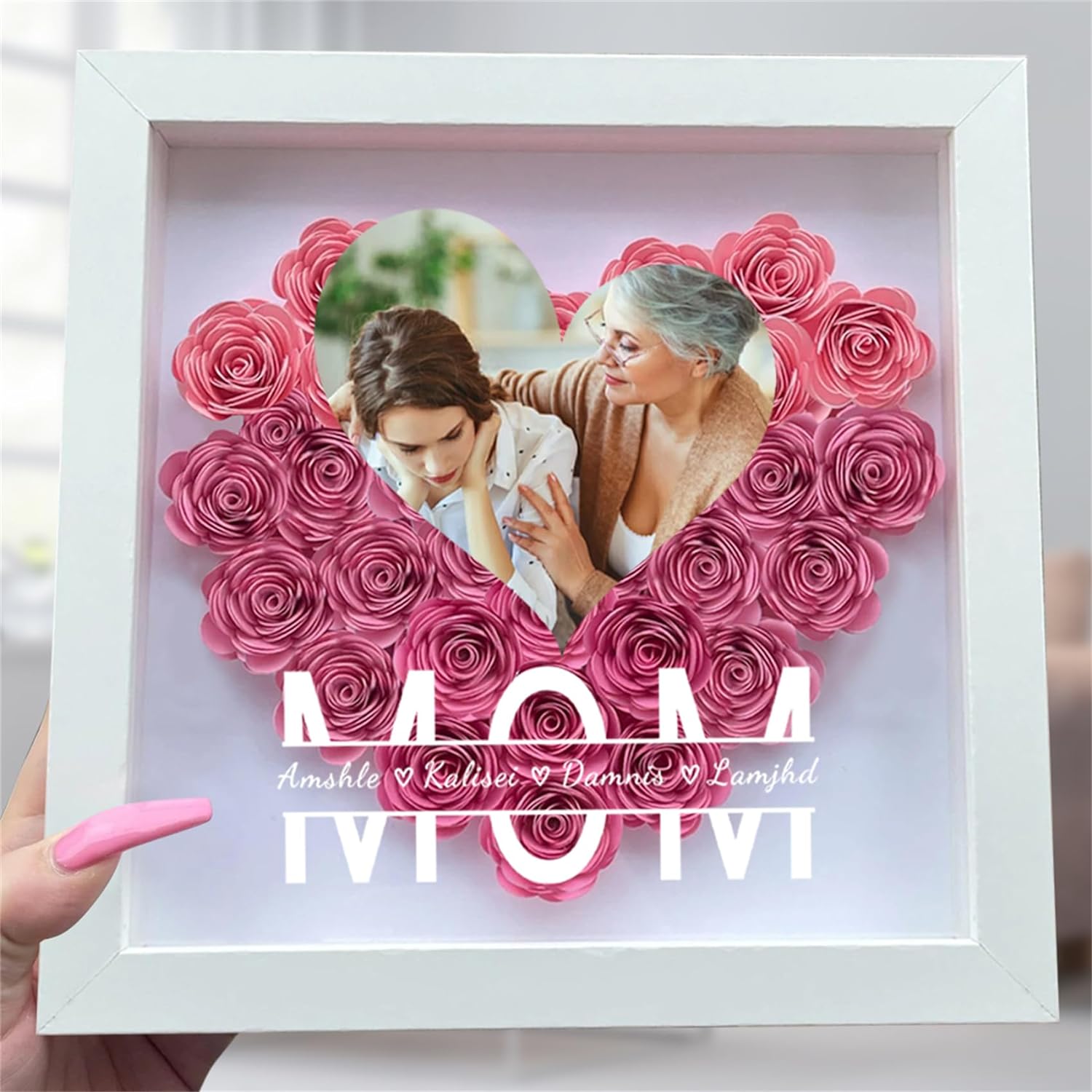 Custom Mom Flower Shadow Box with Name & Photo