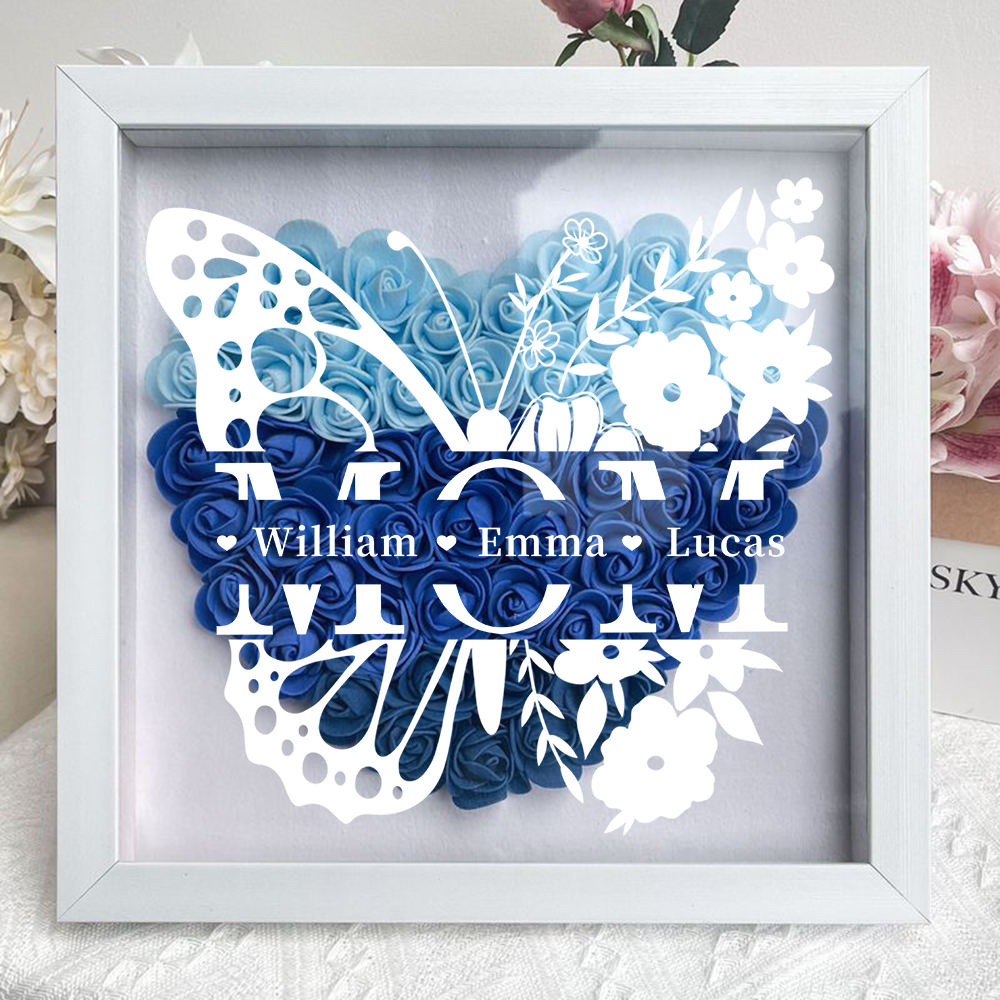 Guardian Butterflies - Handmade Floral Shadow Box Featuring Your Family’s Legacy