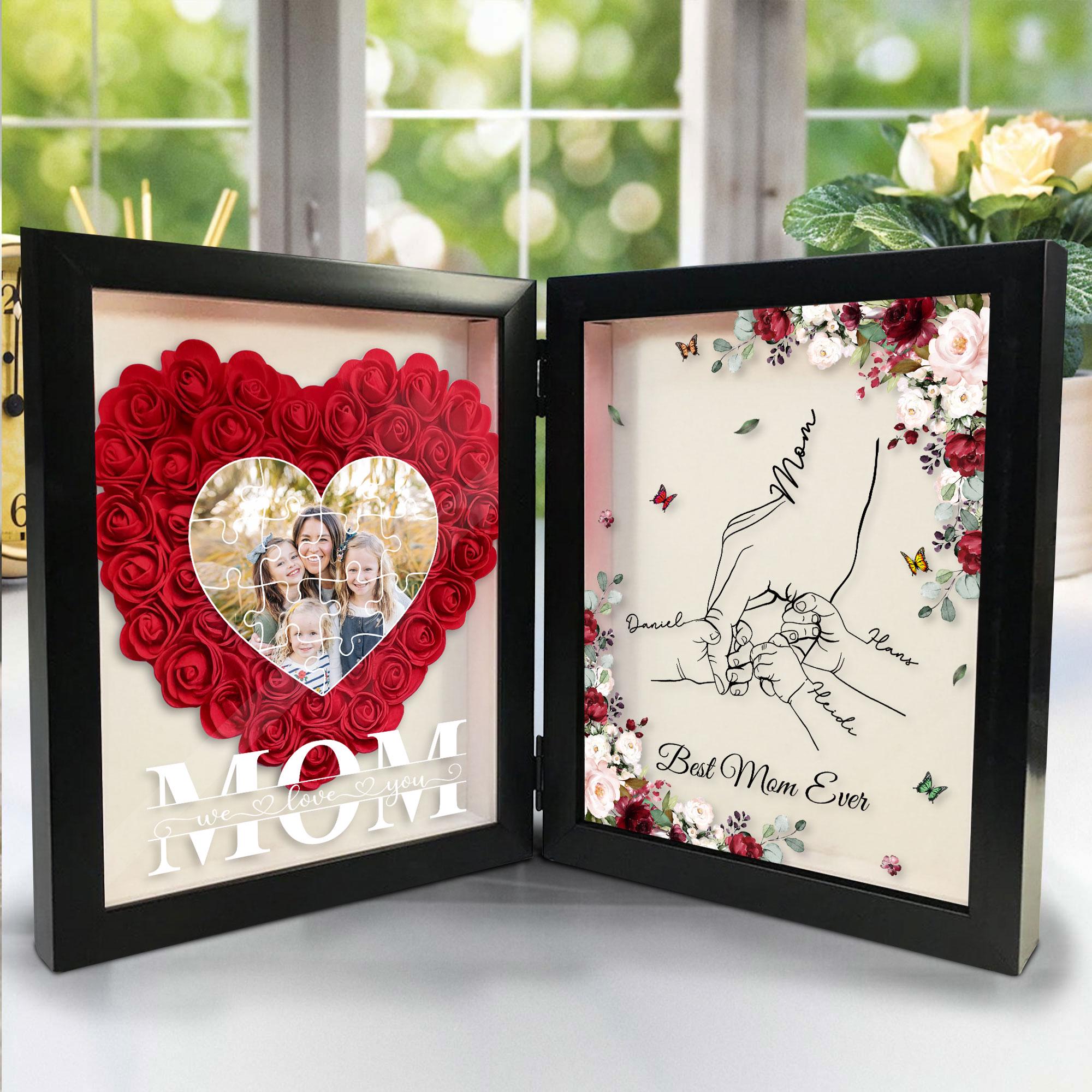 Best Mom Ever - Personalized Photo Mom With Kid Names Flowers Frame