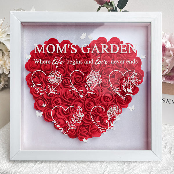 Mom's Garden Custom Kids' Names & Birth Flowers - Personalized Flower Shadow Box